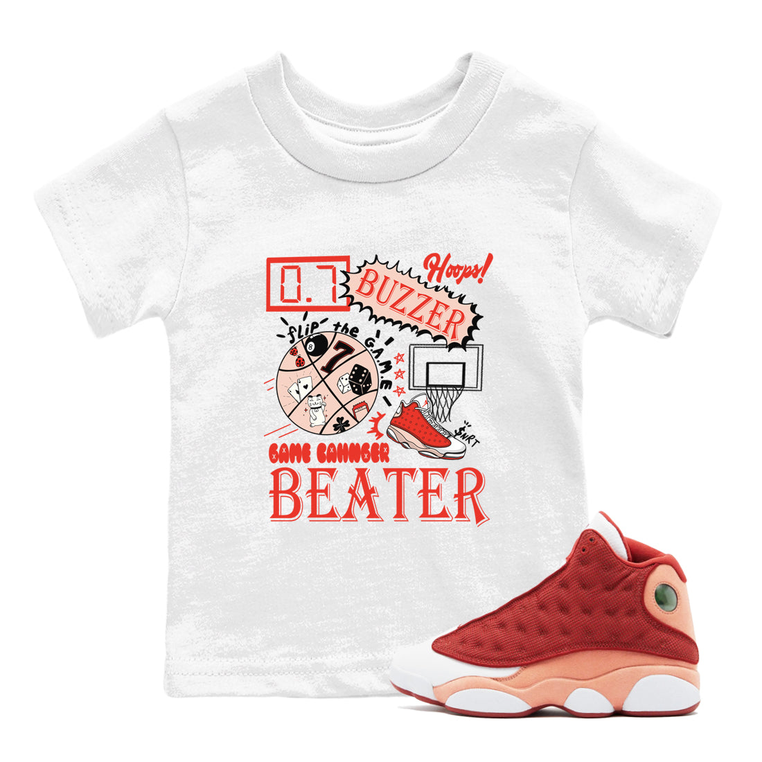 AJ13 Dune Red shirts to match jordans Game Changer sneaker match tees Air Jordan 13 Dune Red Drip Gear Zone streetwear brand Baby and Youth White 1 cotton tee
