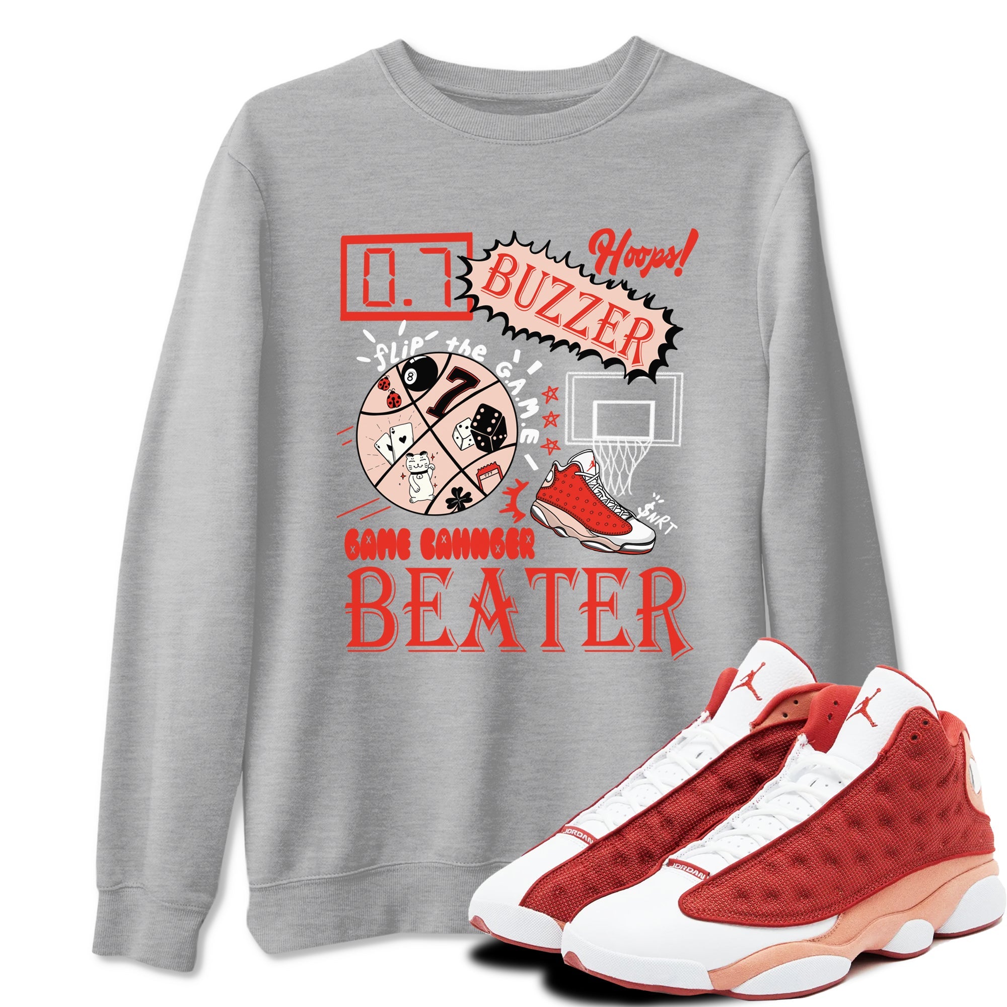 AJ13 Dune Red shirts to match jordans Game Changer sneaker match tees Air Jordan 13 Dune Red Drip Gear Zone streetwear brand Heather Grey 1 unisex cotton tee