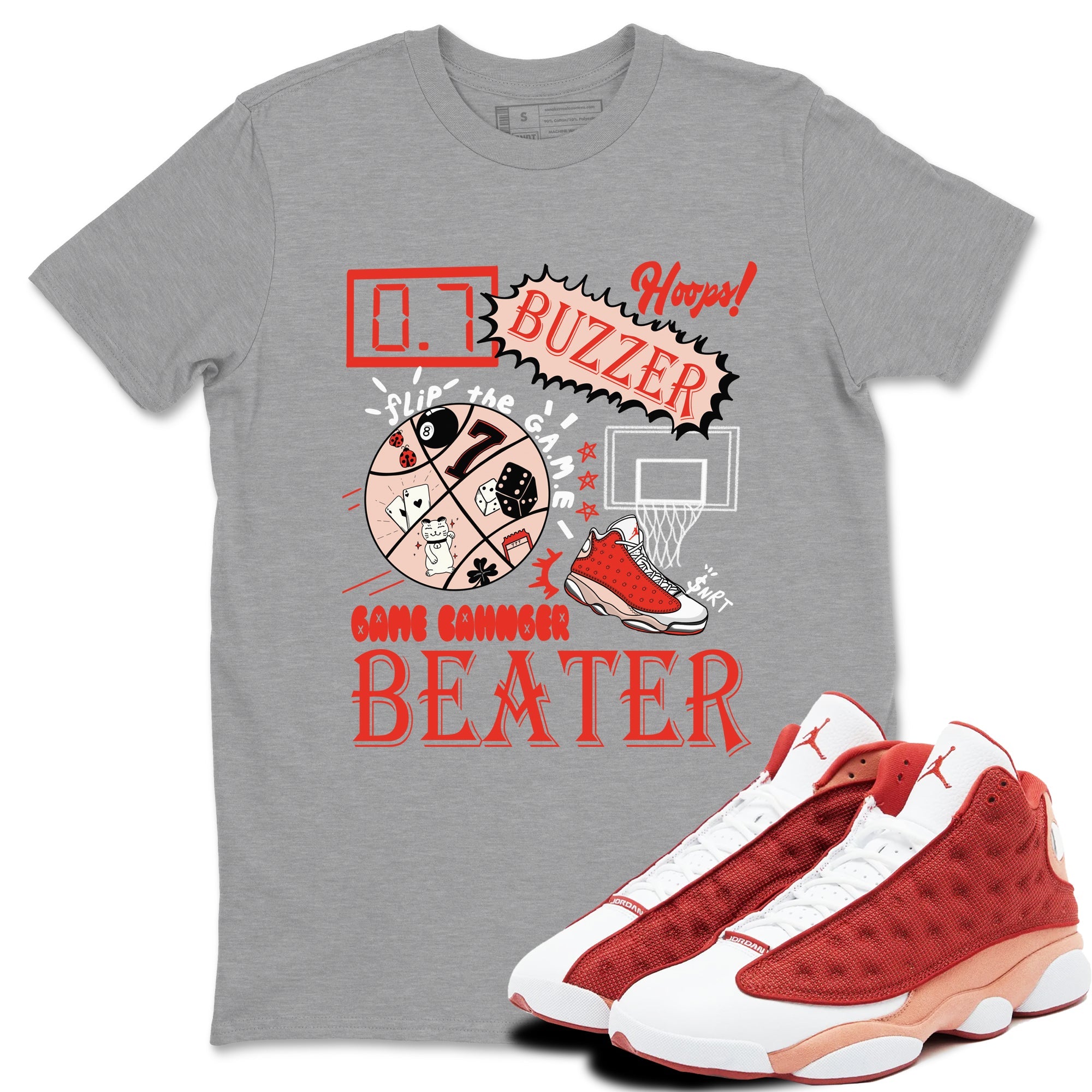 AJ13 Dune Red shirts to match jordans Game Changer sneaker match tees Air Jordan 13 Dune Red Drip Gear Zone streetwear brand Heather Grey 1 unisex cotton tee