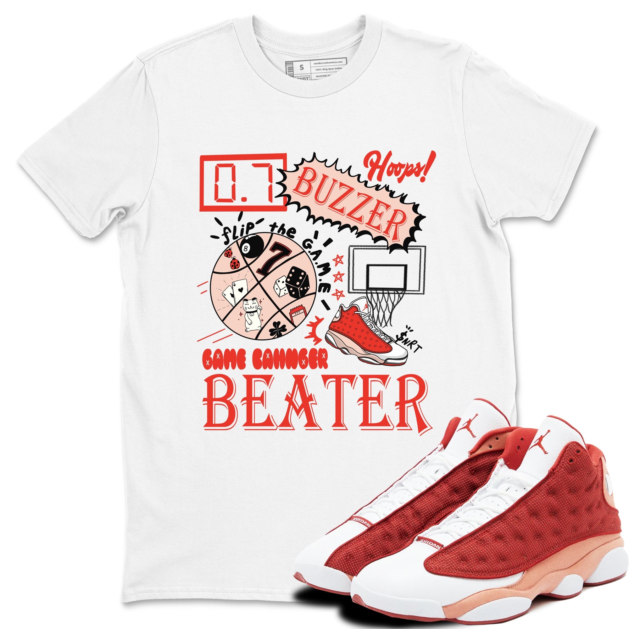 AJ13 Dune Red shirts to match jordans Game Changer sneaker match tees Air Jordan 13 Dune Red Drip Gear Zone streetwear brand White 1 unisex cotton tee