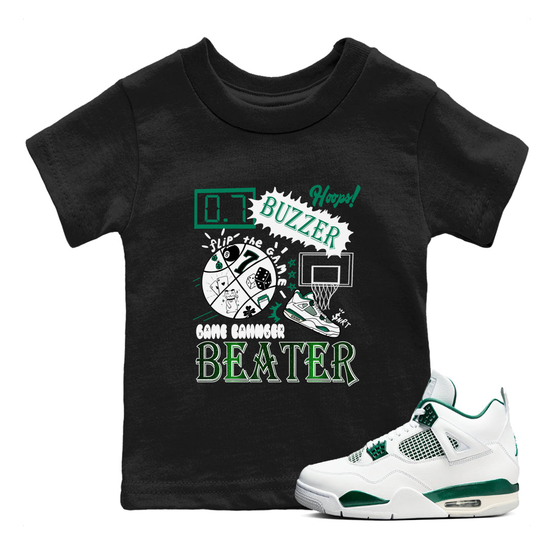 4s Oxidized Green shirts to match jordans Game Changer sneaker match tees Air Jordan 4 Oxidized Green Drip Gear Zone streetwear brand Baby and Youth Black 1 cotton tee