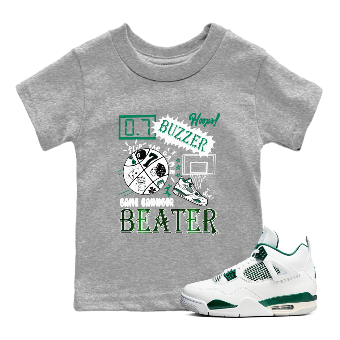 4s Oxidized Green shirts to match jordans Game Changer sneaker match tees Air Jordan 4 Oxidized Green Drip Gear Zone streetwear brand Baby and Youth Heather Grey 1 cotton tee