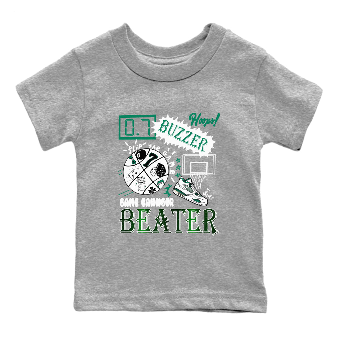 4s Oxidized Green shirts to match jordans Game Changer sneaker match tees Air Jordan 4 Oxidized Green Drip Gear Zone streetwear brand Baby and Youth Heather Grey 2 cotton tee