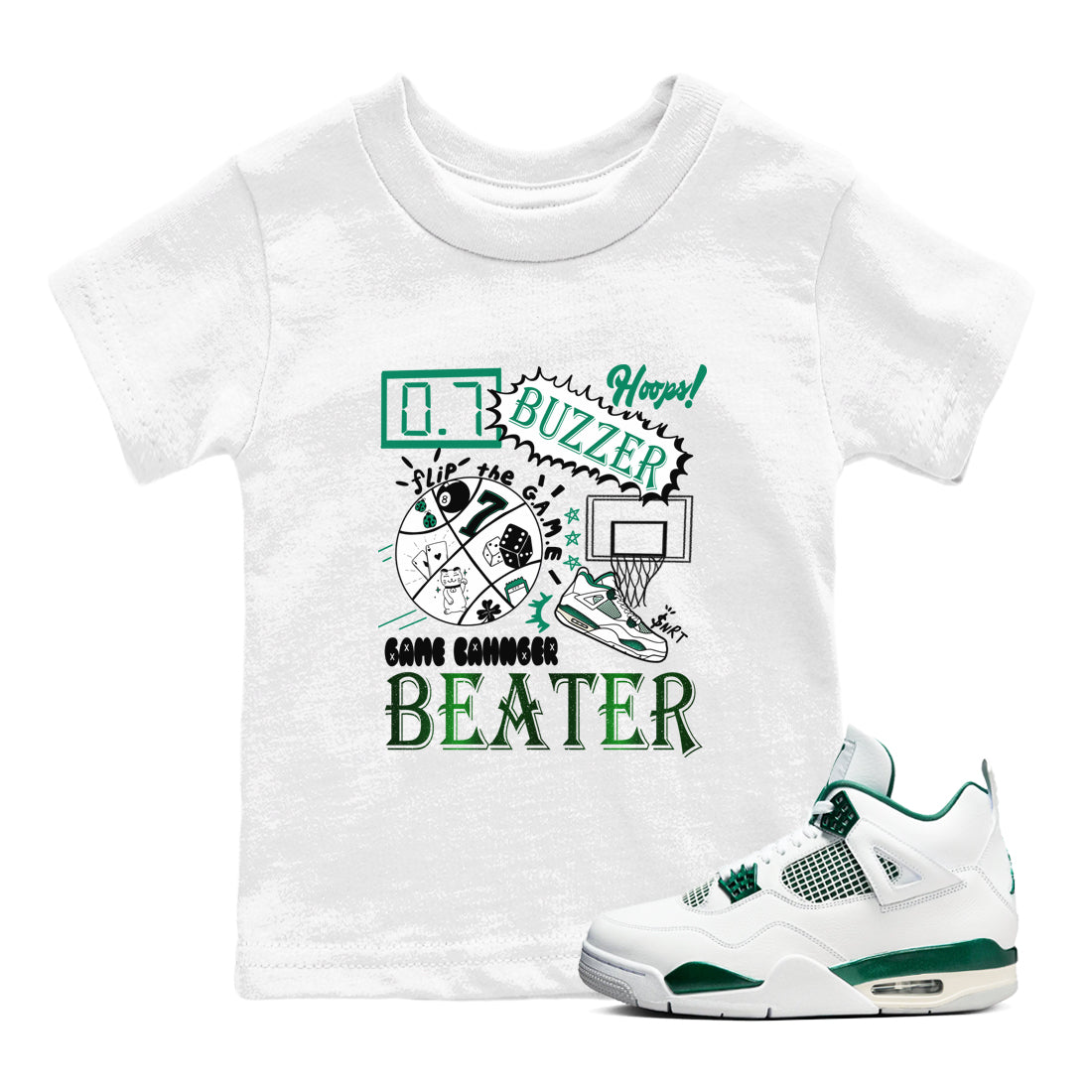 4s Oxidized Green shirts to match jordans Game Changer sneaker match tees Air Jordan 4 Oxidized Green Drip Gear Zone streetwear brand Baby and Youth White 1 cotton tee