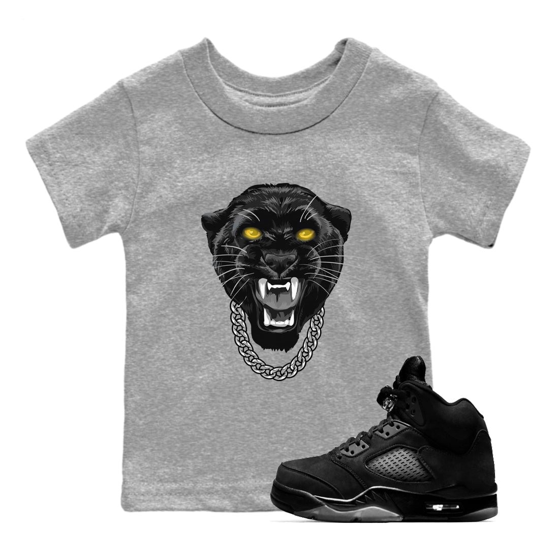 Air Jordan 5 Retro Black Cat Shirts To Match Jordans Gangster Black Cat Sneaker Shirts 5 Black Cat Drip Gear Zone Baby Youth Toddler Heather Grey 1 crew neck shirts