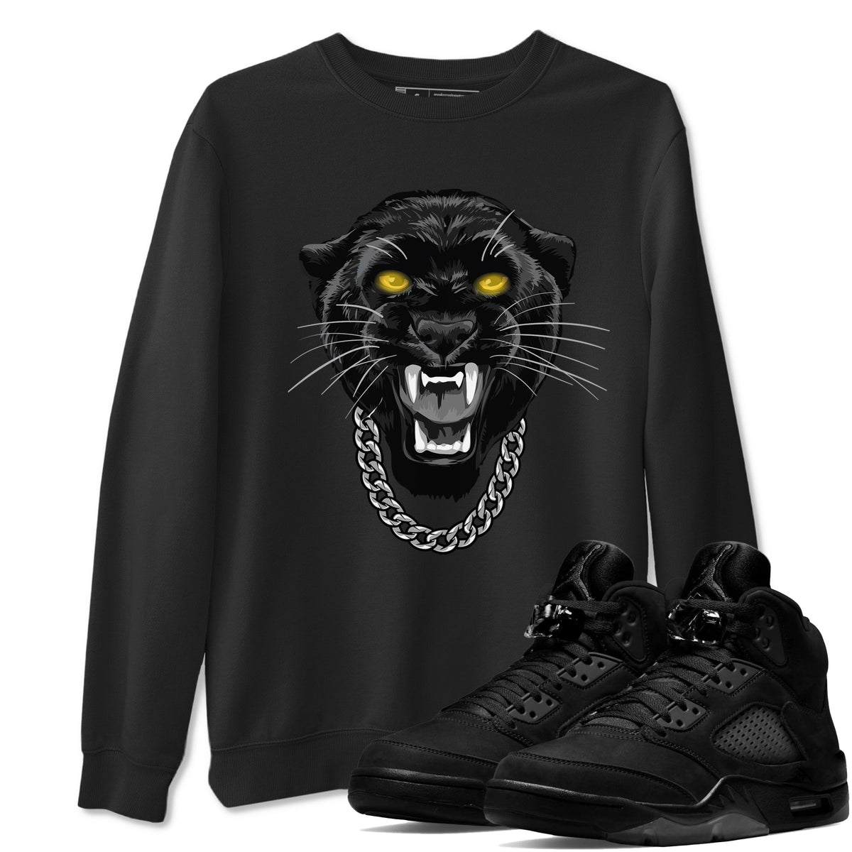Air Jordan 5 Retro Black Cat Shirts To Match Jordans Gangster Black Cat Sneaker Shirts 5 Black Cat Drip Gear Zone Unisex Cotton Crew Neck Black 1 crew neck shirts