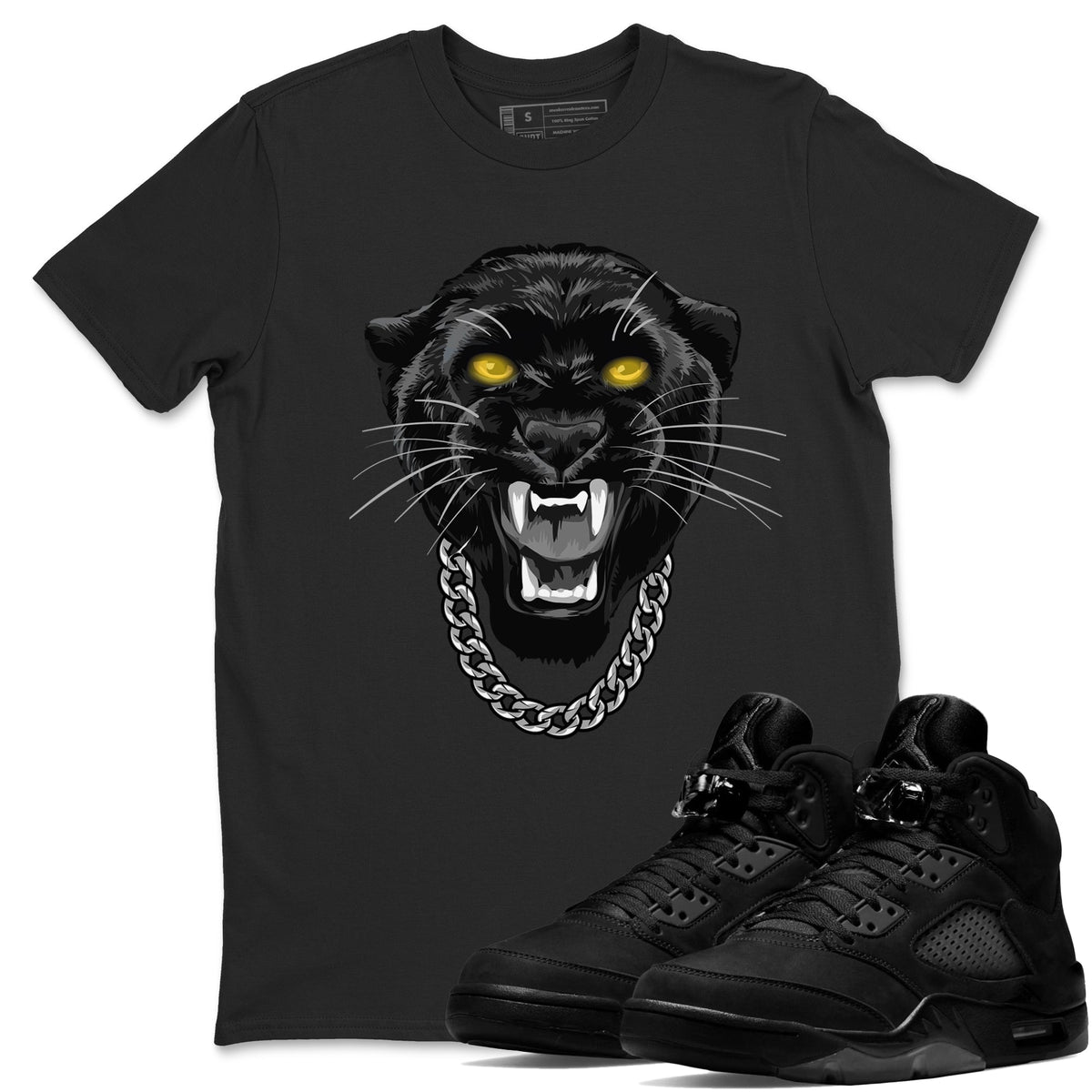 Air Jordan 5 Retro Black Cat Shirts To Match Jordans Gangster Black Cat Sneaker Shirts 5 Black Cat Drip Gear Zone Unisex Cotton Crew Neck Black 1 crew neck shirts