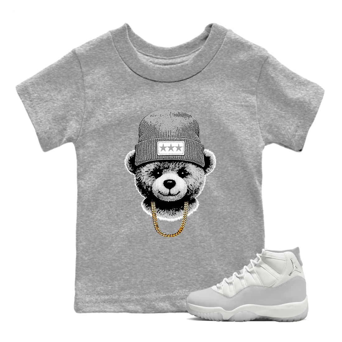 11s Grand Finale Sneaker match tees  Sneaker Tees To Match Jordan 11 Grand Finale Sneakers  Gangster Teddy Kids Graphic T-Shirt Heather Grey 1
