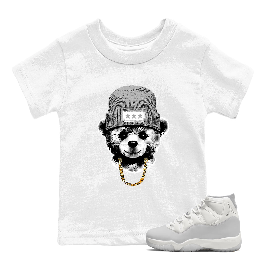 11s Grand Finale Sneaker match tees  Sneaker Tees To Match Jordan 11 Grand Finale Sneakers  Gangster Teddy Kids Graphic T-Shirt White 1