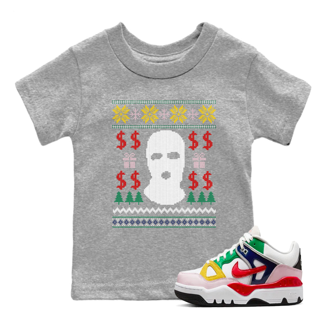 Air Force 3 Low x Nigo shirts to match jordans Christmas Gangster Ugly Sweater sneaker match tees Air Force 3 Blue Void and Tour Yellow match shoes to clothes Drip Gear Zone Youth Baby Heather Grey 1 tee