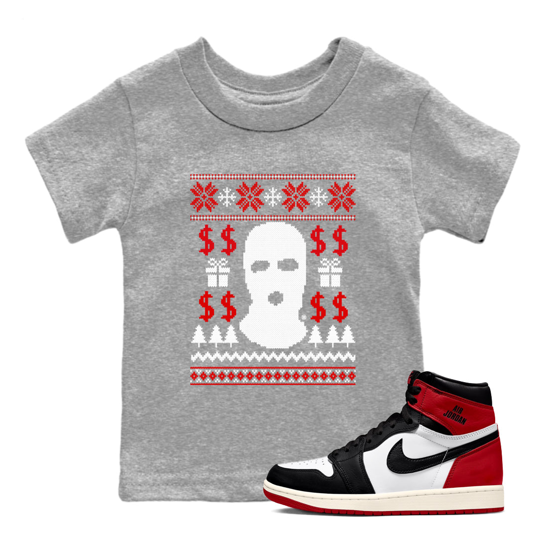 1s Black Toe Reimagined shirts to match jordans Gangster Ugly Sweater sneaker match tees Air Jordan 1 Retro High Black Toe Reimagined match shoes to clothes Drip Gear Zone Youth Baby Heather Grey 1 tee