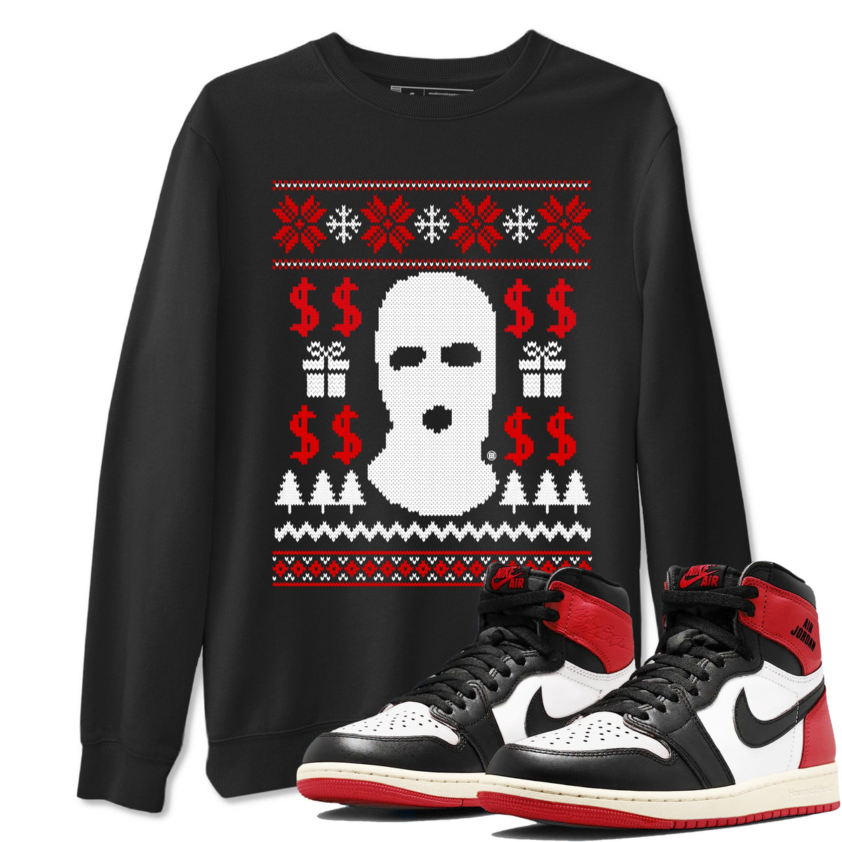 1s Black Toe Reimagined shirts to match jordans Gangster Ugly Sweater sneaker match tees Air Jordan 1 Retro High Black Toe Reimagined match shoes to clothes Drip Gear Zone unisex cotton Black 1 shirts
