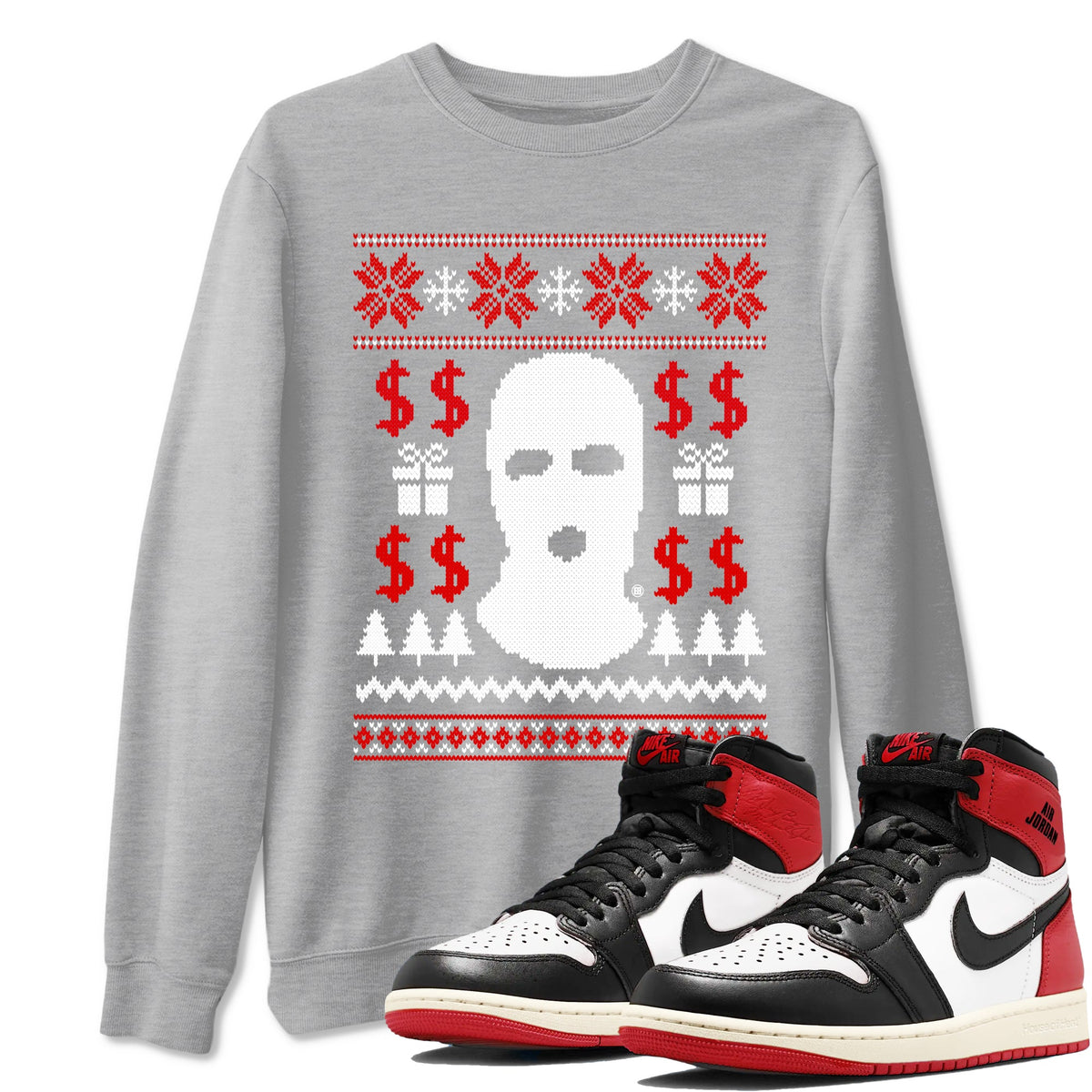 1s Black Toe Reimagined shirts to match jordans Gangster Ugly Sweater sneaker match tees Air Jordan 1 Retro High Black Toe Reimagined match shoes to clothes Drip Gear Zone unisex cotton Heather Grey 1 shirts