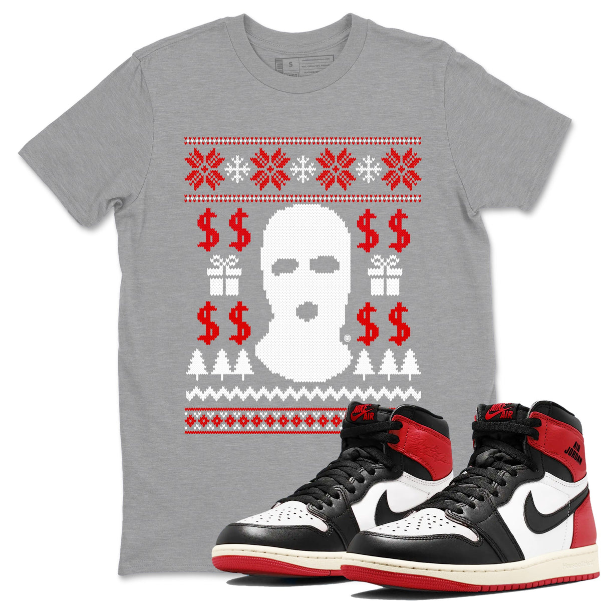 1s Black Toe Reimagined shirts to match jordans Gangster Ugly Sweater sneaker match tees Air Jordan 1 Retro High Black Toe Reimagined match shoes to clothes Drip Gear Zone unisex cotton Heather Grey 1 shirts