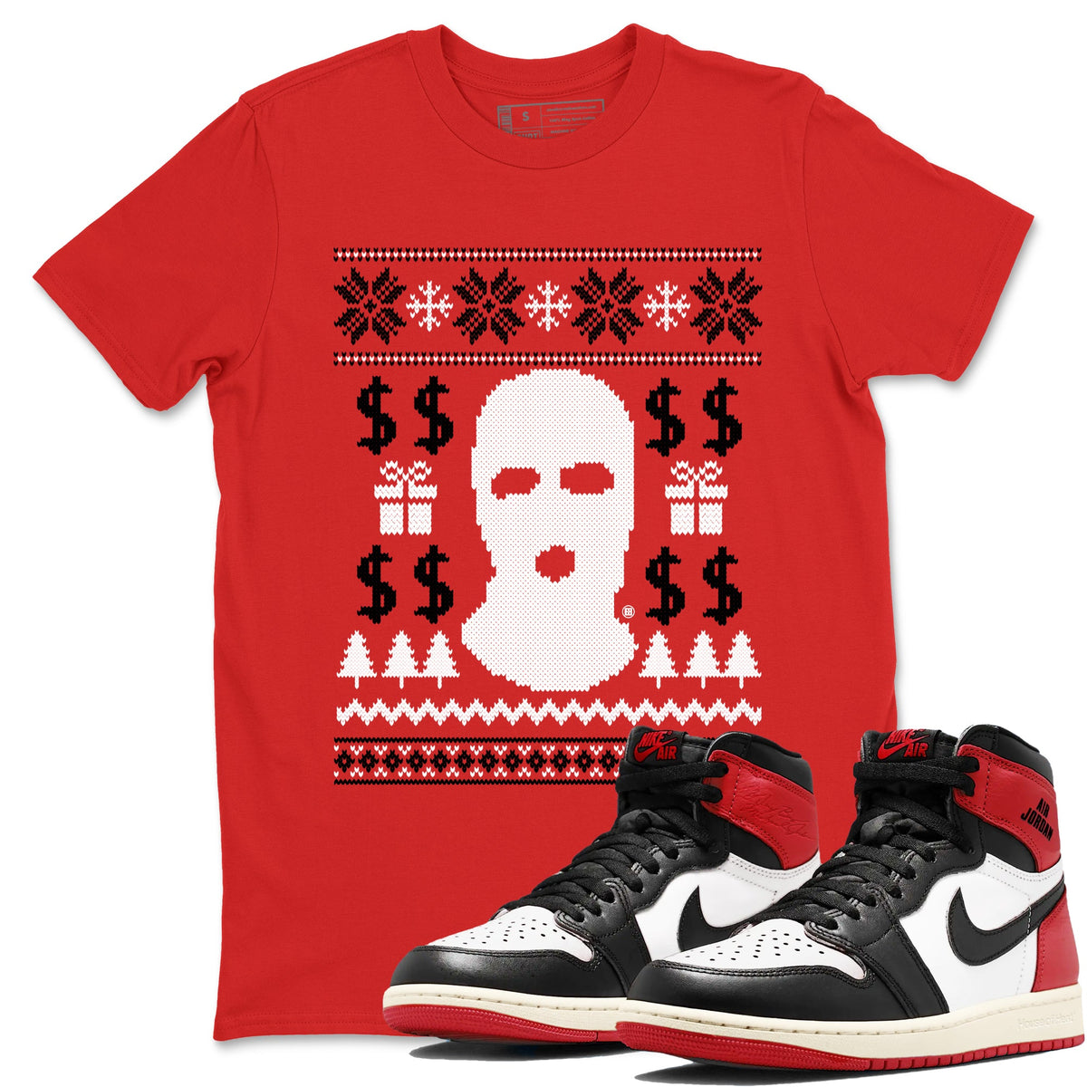 1s Black Toe Reimagined shirts to match jordans Gangster Ugly Sweater sneaker match tees Air Jordan 1 Retro High Black Toe Reimagined match shoes to clothes Drip Gear Zone unisex cotton Red 1 shirts