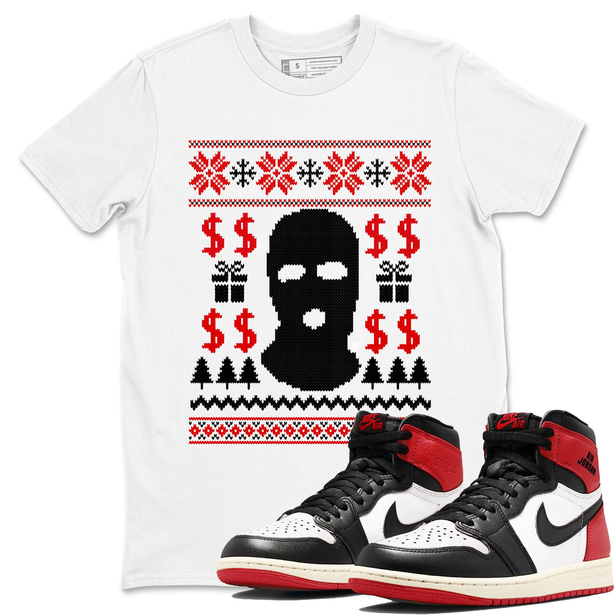 1s Black Toe Reimagined shirts to match jordans Gangster Ugly Sweater sneaker match tees Air Jordan 1 Retro High Black Toe Reimagined match shoes to clothes Drip Gear Zone unisex cotton White 1 shirts