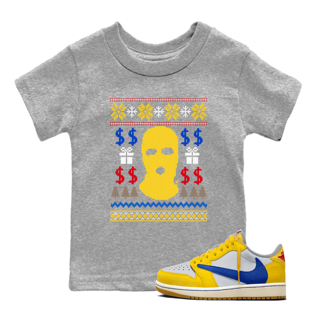 1s Travis Scott Canary shirts to match jordans Gangster Ugly Sweater sneaker match tees Air Jordan 1 Low OG Travis Scott Canary match shoes to clothes Drip Gear Zone Youth Baby Heather Grey 1 tee