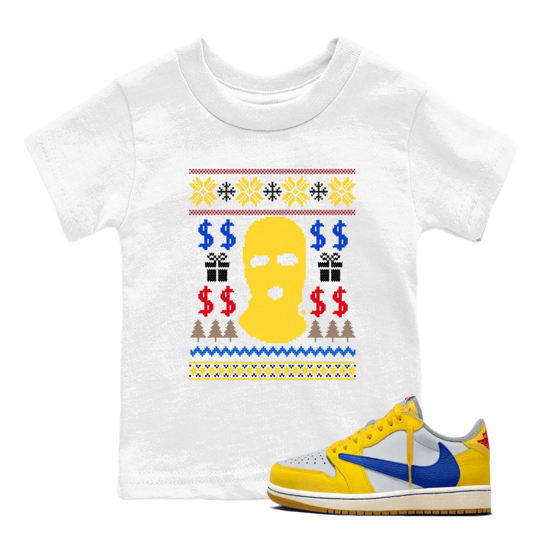 1s Travis Scott Canary shirts to match jordans Gangster Ugly Sweater sneaker match tees Air Jordan 1 Low OG Travis Scott Canary match shoes to clothes Drip Gear Zone Youth Baby White 1 tee