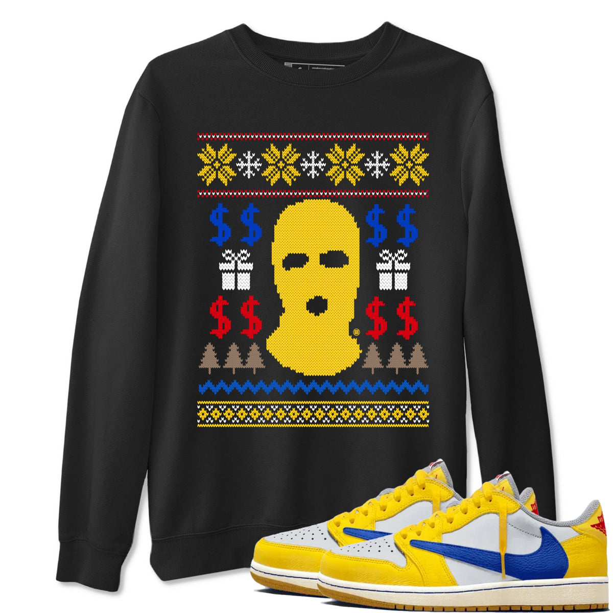 1s Travis Scott Canary shirts to match jordans Gangster Ugly Sweater sneaker match tees Air Jordan 1 Low OG Travis Scott Canary match shoes to clothes Drip Gear Zone unisex cotton Black 1 shirts