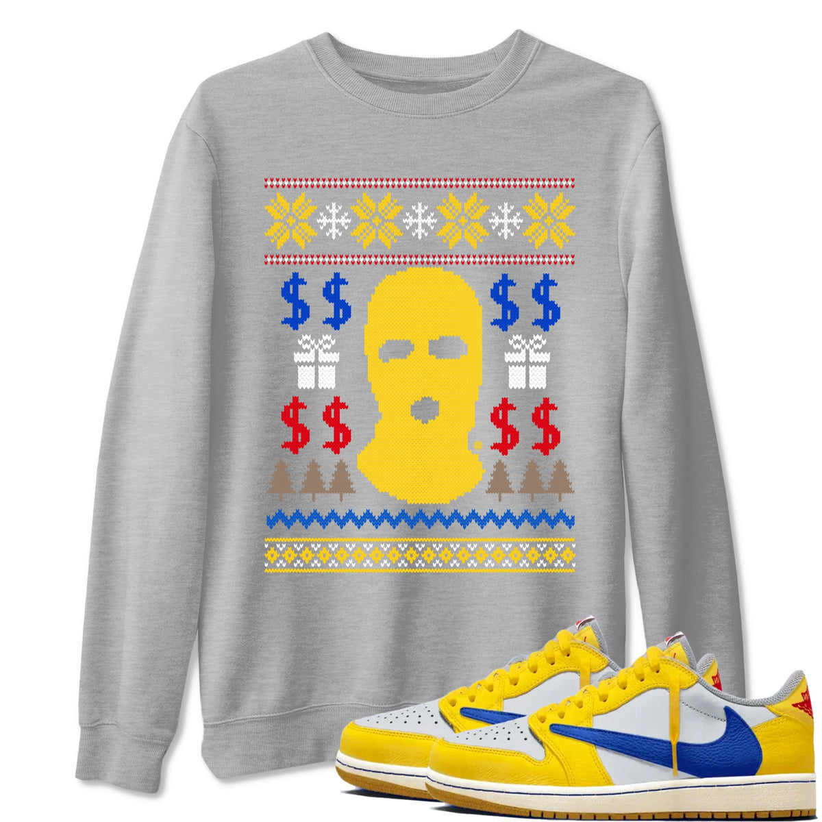 1s Travis Scott Canary shirts to match jordans Gangster Ugly Sweater sneaker match tees Air Jordan 1 Low OG Travis Scott Canary match shoes to clothes Drip Gear Zone unisex cotton Heather Grey 1 shirts