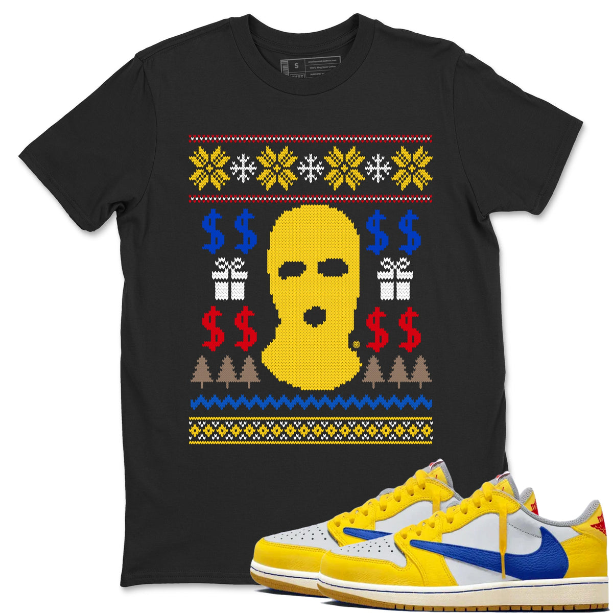 1s Travis Scott Canary shirts to match jordans Gangster Ugly Sweater sneaker match tees Air Jordan 1 Low OG Travis Scott Canary match shoes to clothes Drip Gear Zone unisex cotton Black 1 shirts