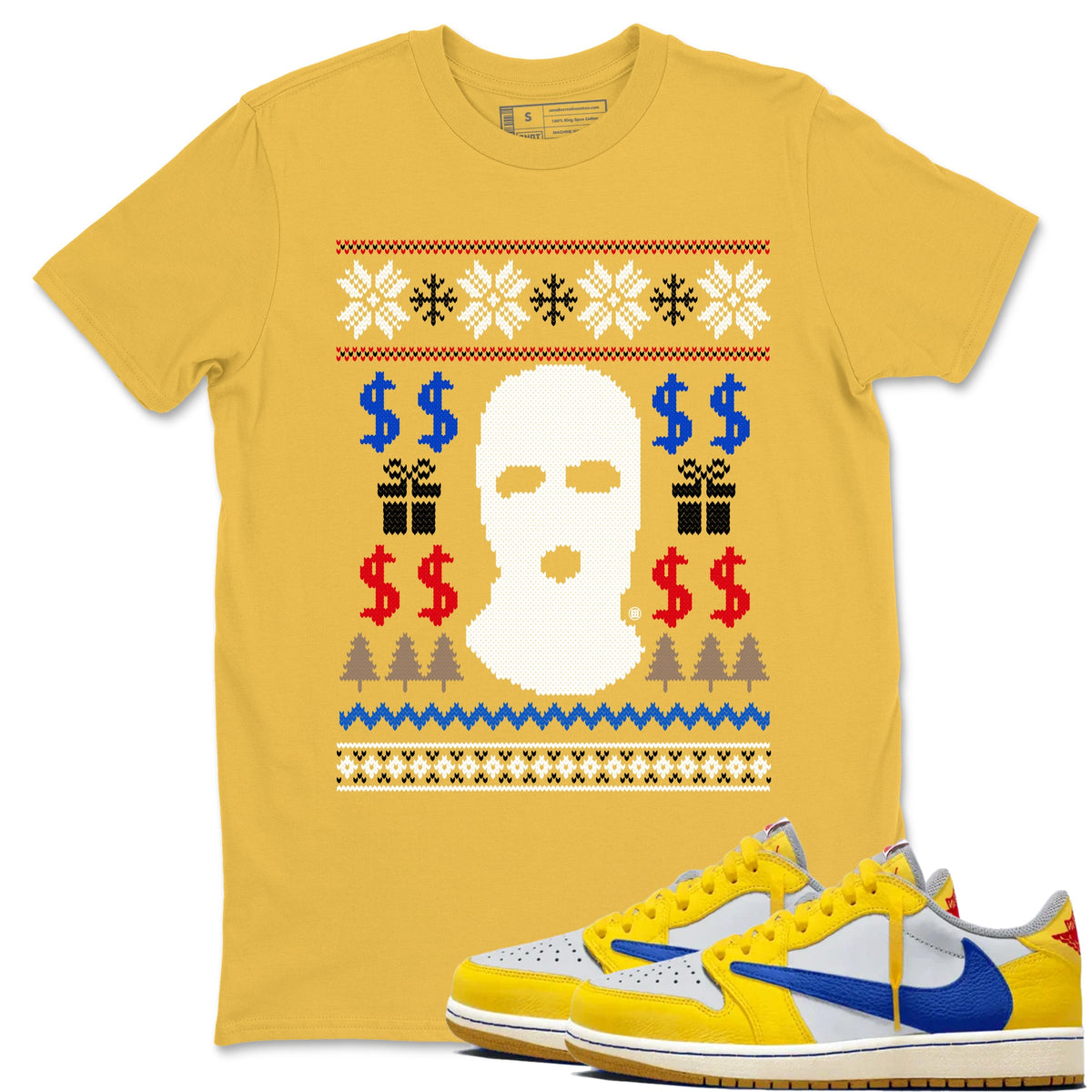 1s Travis Scott Canary shirts to match jordans Gangster Ugly Sweater sneaker match tees Air Jordan 1 Low OG Travis Scott Canary match shoes to clothes Drip Gear Zone unisex cotton Daisy 1 shirts