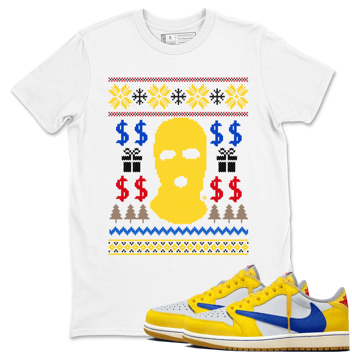 1s Travis Scott Canary shirts to match jordans Gangster Ugly Sweater sneaker match tees Air Jordan 1 Low OG Travis Scott Canary match shoes to clothes Drip Gear Zone unisex cotton White 1 shirts