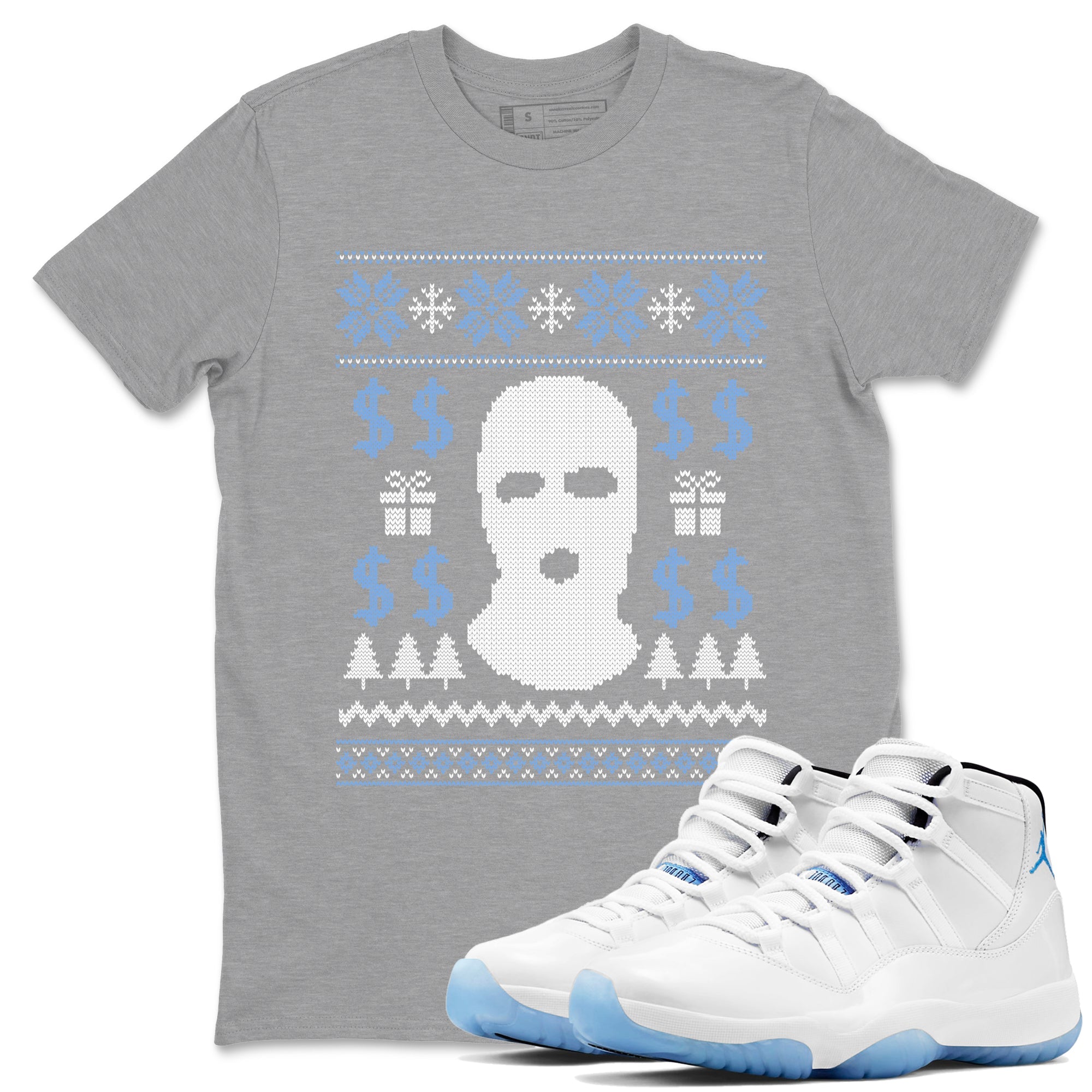 11s Legend Blue shirts to match jordans Christmas Gangster Ugly Sweater sneaker match tees Air Jordan 11 Retro Legend Blue match shoes to clothes Drip Gear Zone unisex cotton Heather Grey 1 shirts