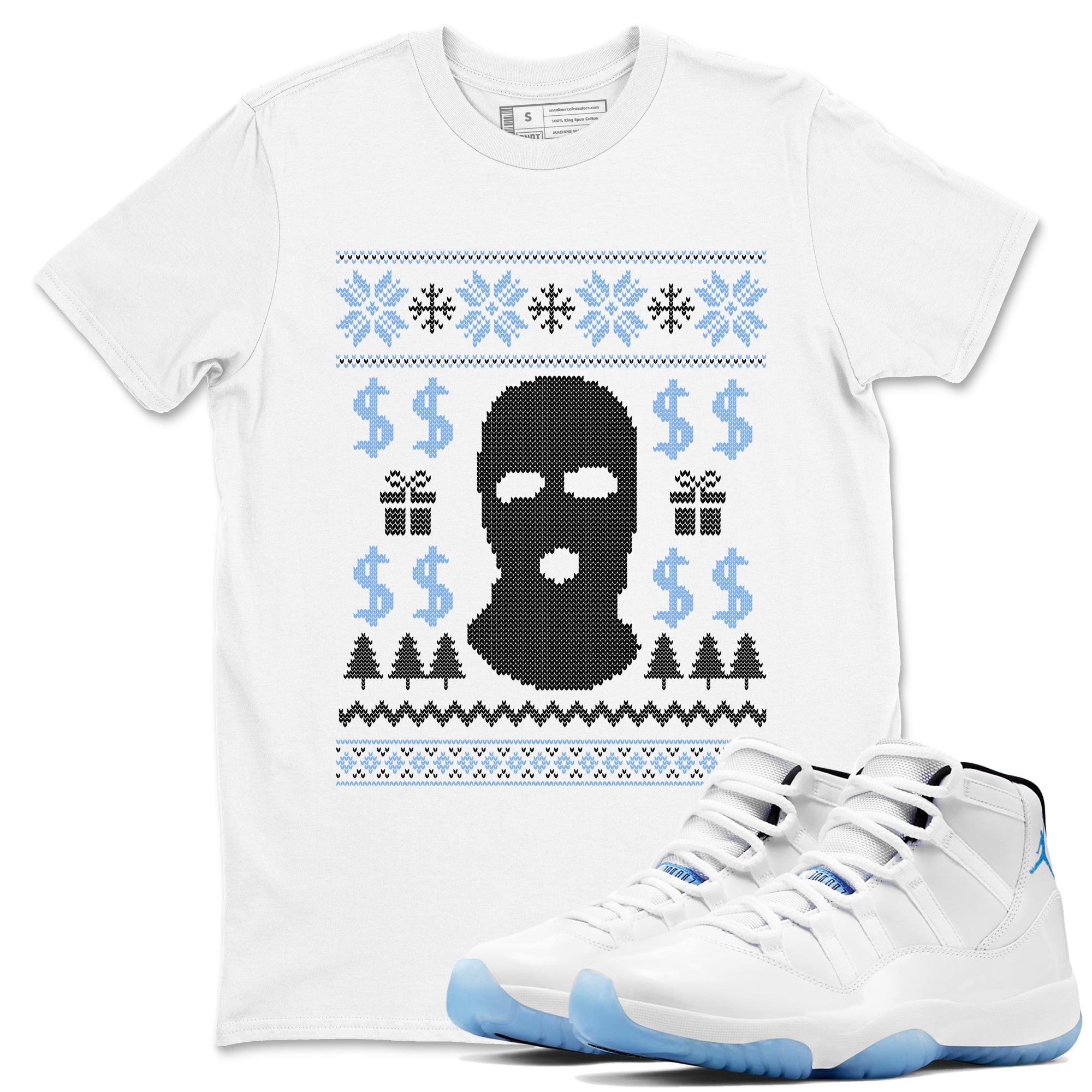 11s Legend Blue shirts to match jordans Christmas Gangster Ugly Sweater sneaker match tees Air Jordan 11 Retro Legend Blue match shoes to clothes Drip Gear Zone unisex cotton White 1 shirts
