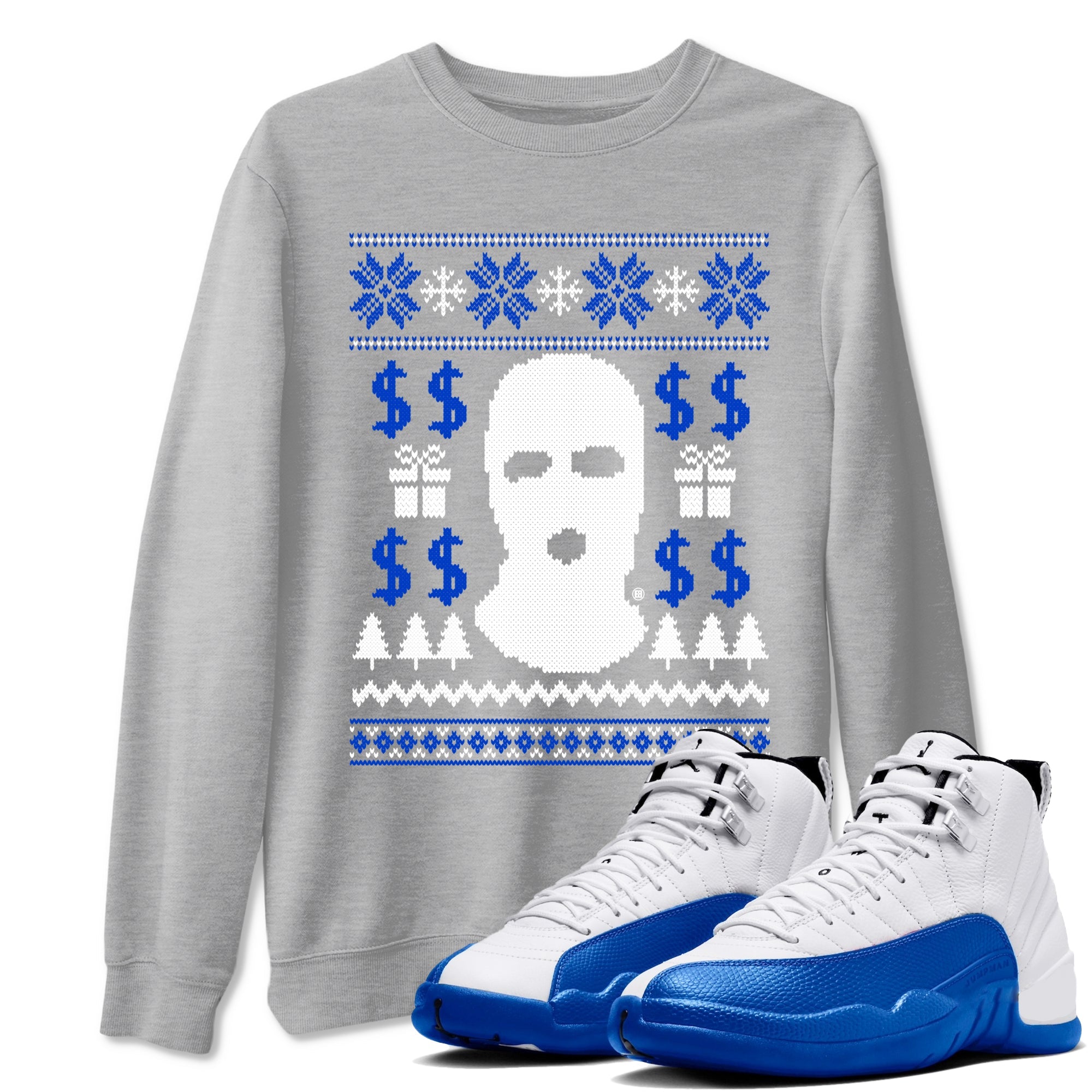 12s Blueberry shirts to match jordans Gangster Ugly Sweater sneaker match tees Air Jordan 12 Blueberry match shoes to clothes Drip Gear Zone unisex cotton Heather Grey 1 shirts