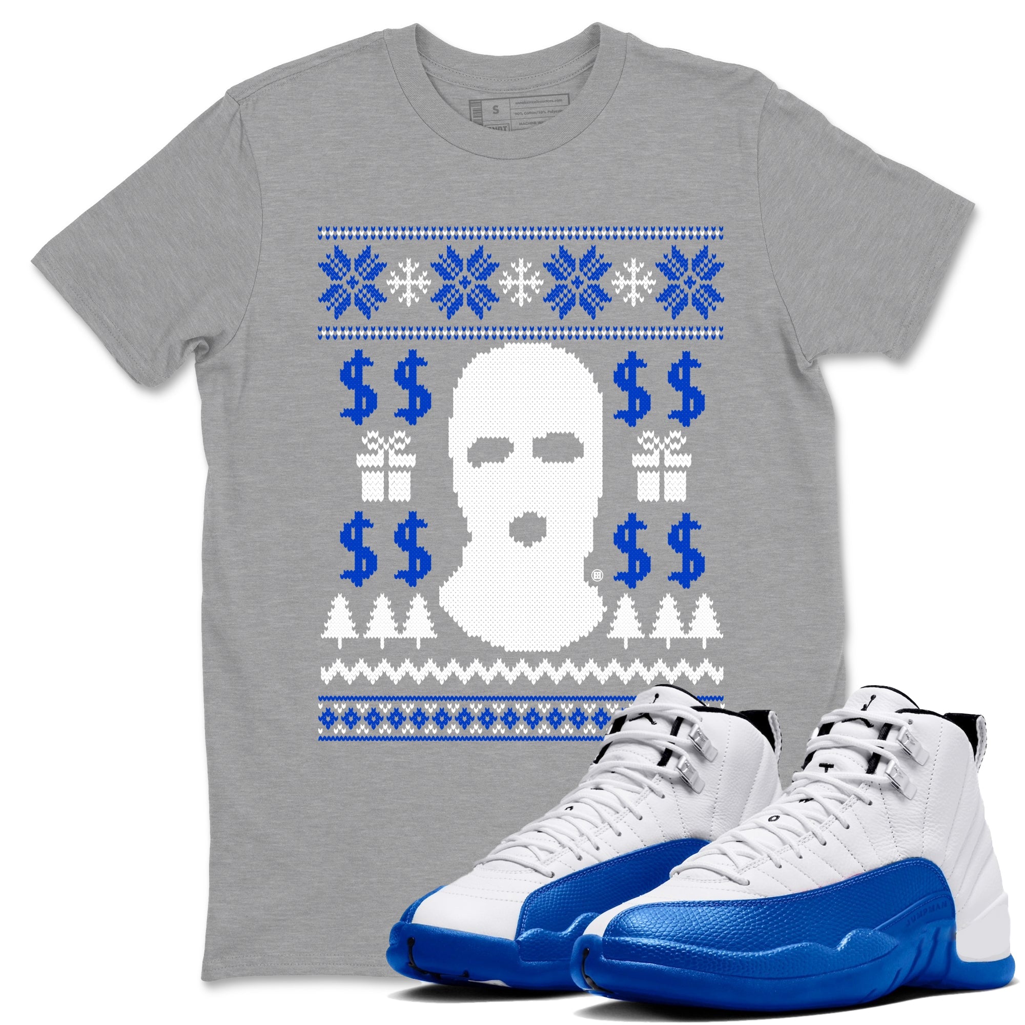 12s Blueberry shirts to match jordans Gangster Ugly Sweater sneaker match tees Air Jordan 12 Blueberry match shoes to clothes Drip Gear Zone unisex cotton Heather Grey 1 shirts