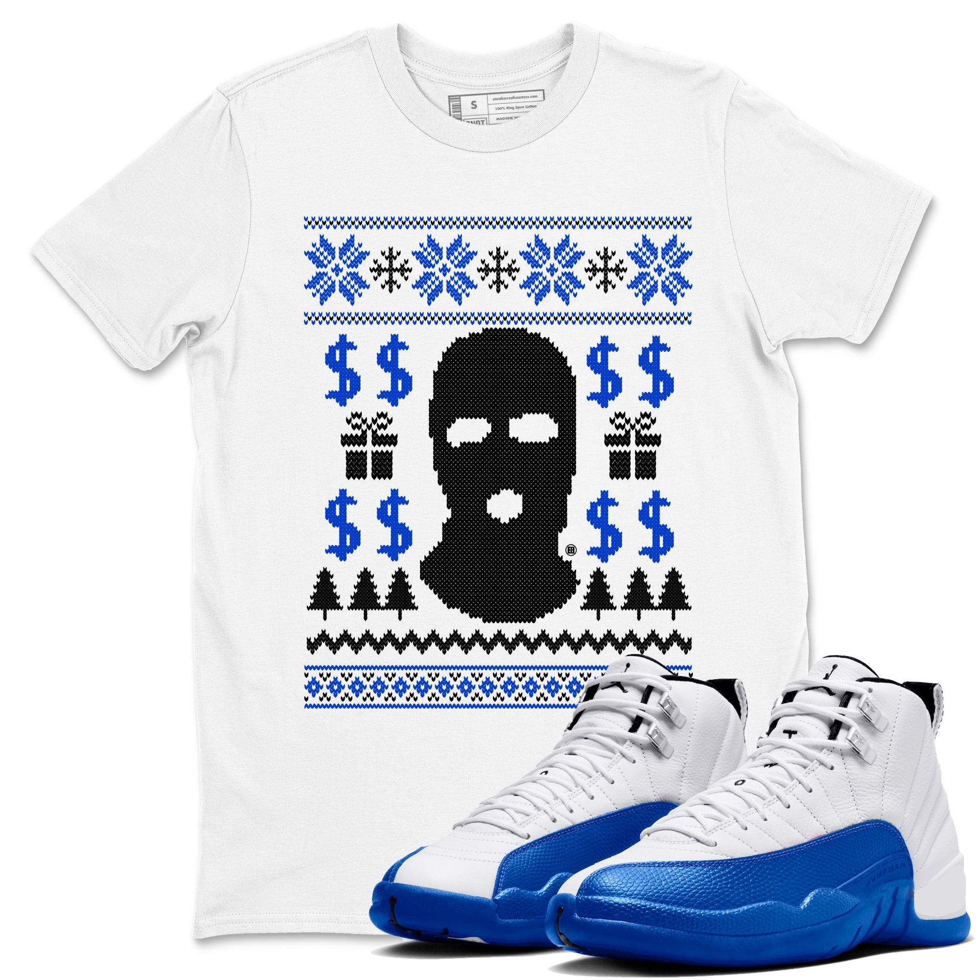 12s Blueberry shirts to match jordans Gangster Ugly Sweater sneaker match tees Air Jordan 12 Blueberry match shoes to clothes Drip Gear Zone unisex cotton White 1 shirts