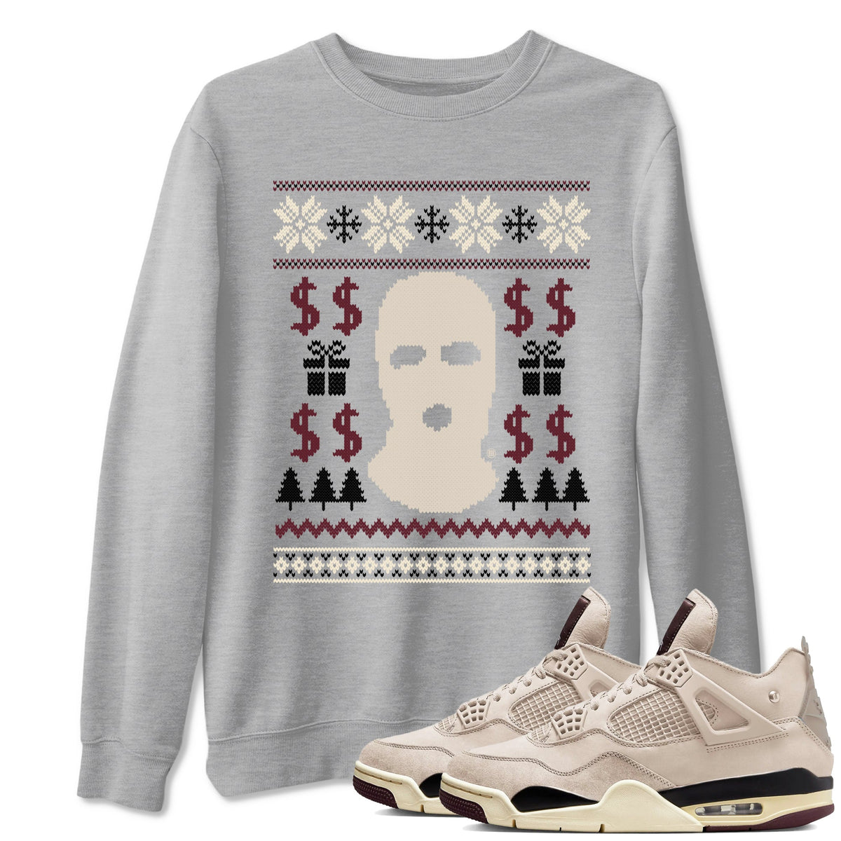 4s Retro A Ma Maniere x W.Y.W.S shirts to match jordans Gangster Ugly Sweater sneaker match tees Air Jordan 4 A Ma Maniere x Fossil Stone match shoes to clothes Drip Gear Zone unisex cotton Heather Grey 1 shirts