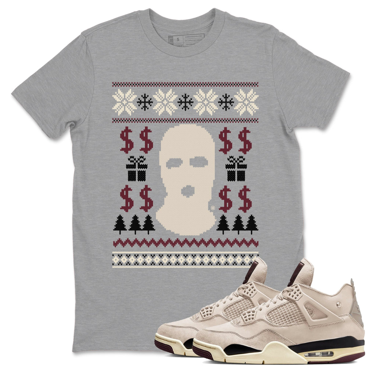4s Retro A Ma Maniere x W.Y.W.S shirts to match jordans Gangster Ugly Sweater sneaker match tees Air Jordan 4 A Ma Maniere x Fossil Stone match shoes to clothes Drip Gear Zone unisex cotton Heather Grey 1 shirts