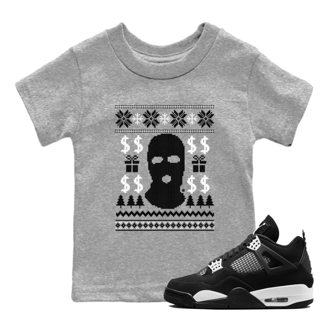 4s White Thunder shirts to match jordans Gangster Ugly Sweater sneaker match tees Air Jordan 4 Retro White Thunder match shoes to clothes Drip Gear Zone Youth Baby Heather Grey 1 tee
