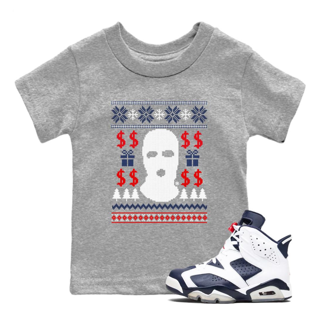 6s White And Midnight Navy shirts to match jordans Gangster Ugly Sweater sneaker match tees Air Jordan 6 Retro White And Midnight Navy match shoes to clothes Drip Gear Zone Youth Baby Heather Grey 1 tee