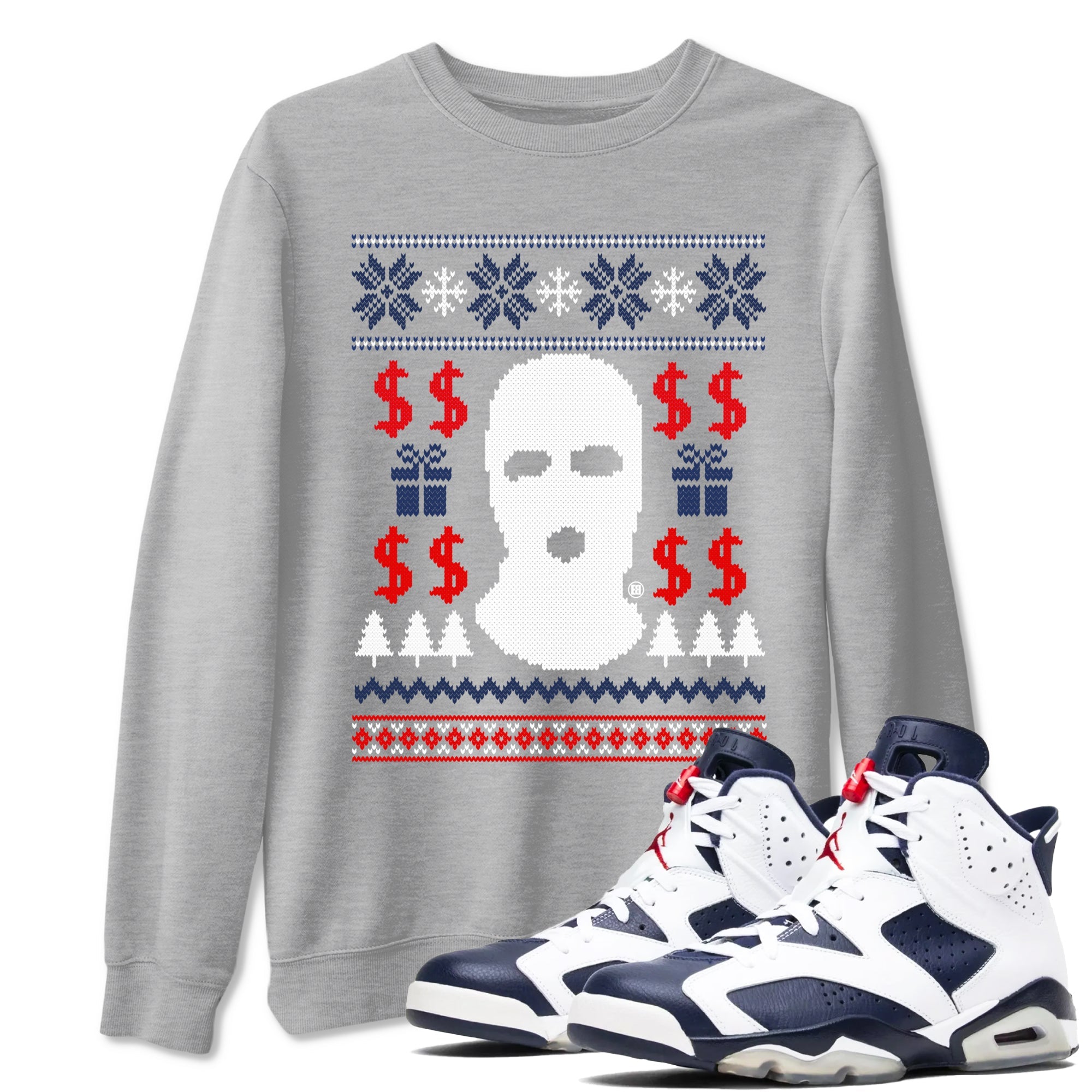 6s White And Midnight Navy shirts to match jordans Gangster Ugly Sweater sneaker match tees Air Jordan 6 Retro White And Midnight Navy match shoes to clothes Drip Gear Zone unisex cotton Heather Grey 1 shirts