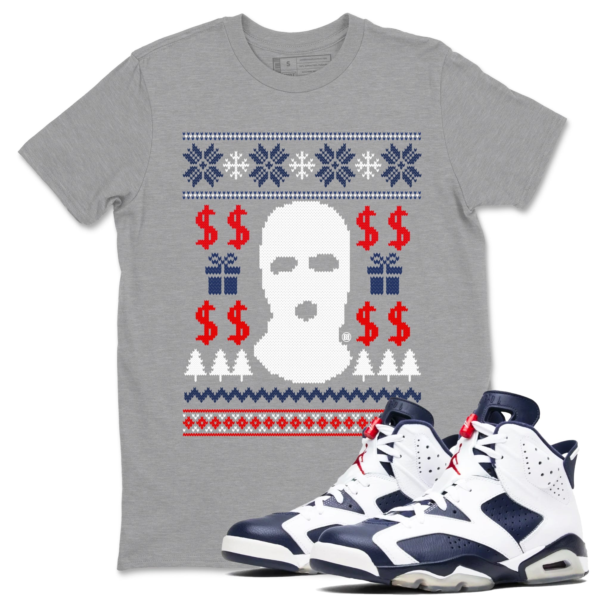 6s White And Midnight Navy shirts to match jordans Gangster Ugly Sweater sneaker match tees Air Jordan 6 Retro White And Midnight Navy match shoes to clothes Drip Gear Zone unisex cotton Heather Grey 1 shirts