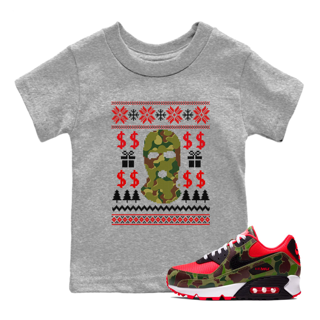 Air Max 90 sp Reverse Duck Camo shirts to match jordans Gangster Ugly Sweater sneaker match tees Air Max 90 Reverse Duck Camo match shoes to clothes Drip Gear Zone Youth Baby Heather Grey 1 tee