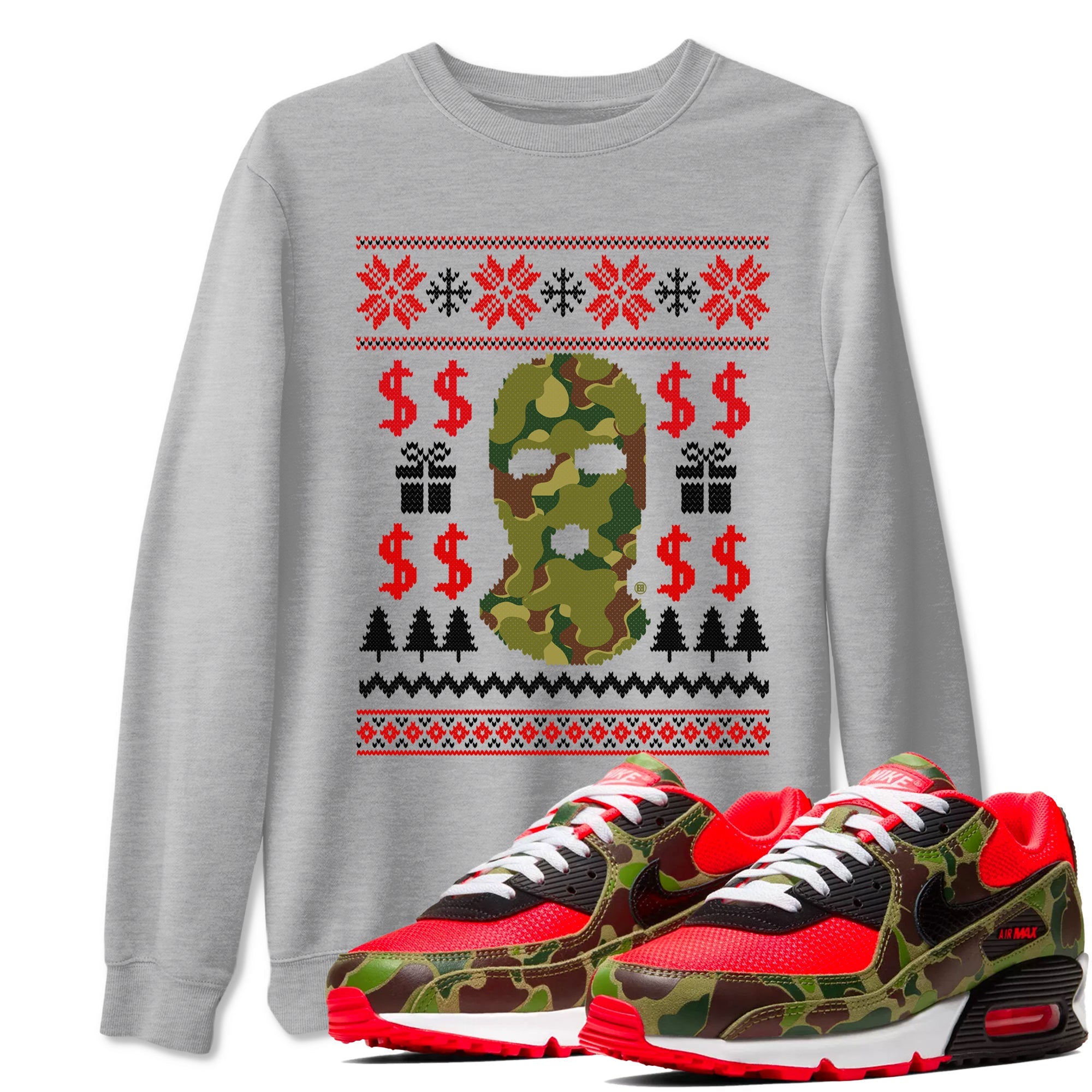 Air Max 90 sp Reverse Duck Camo shirts to match jordans Gangster Ugly Sweater sneaker match tees Air Max 90 Reverse Duck Camo match shoes to clothes Drip Gear Zone unisex cotton Heather Grey 1 shirts