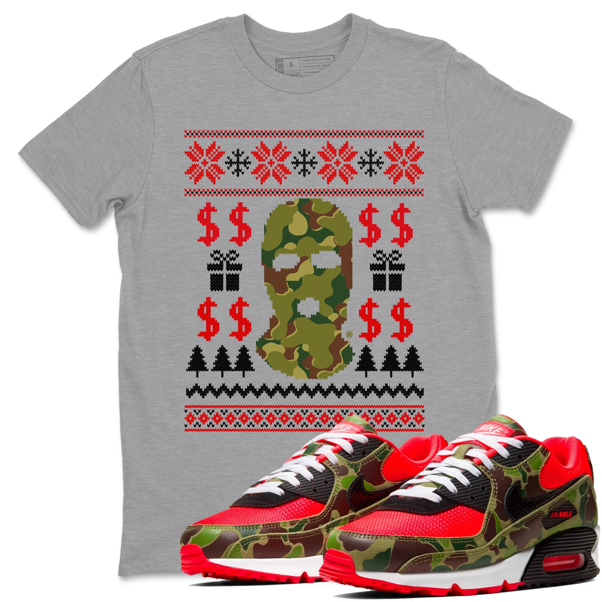 Air Max 90 sp Reverse Duck Camo shirts to match jordans Gangster Ugly Sweater sneaker match tees Air Max 90 Reverse Duck Camo match shoes to clothes Drip Gear Zone unisex cotton Heather Grey 1 shirts
