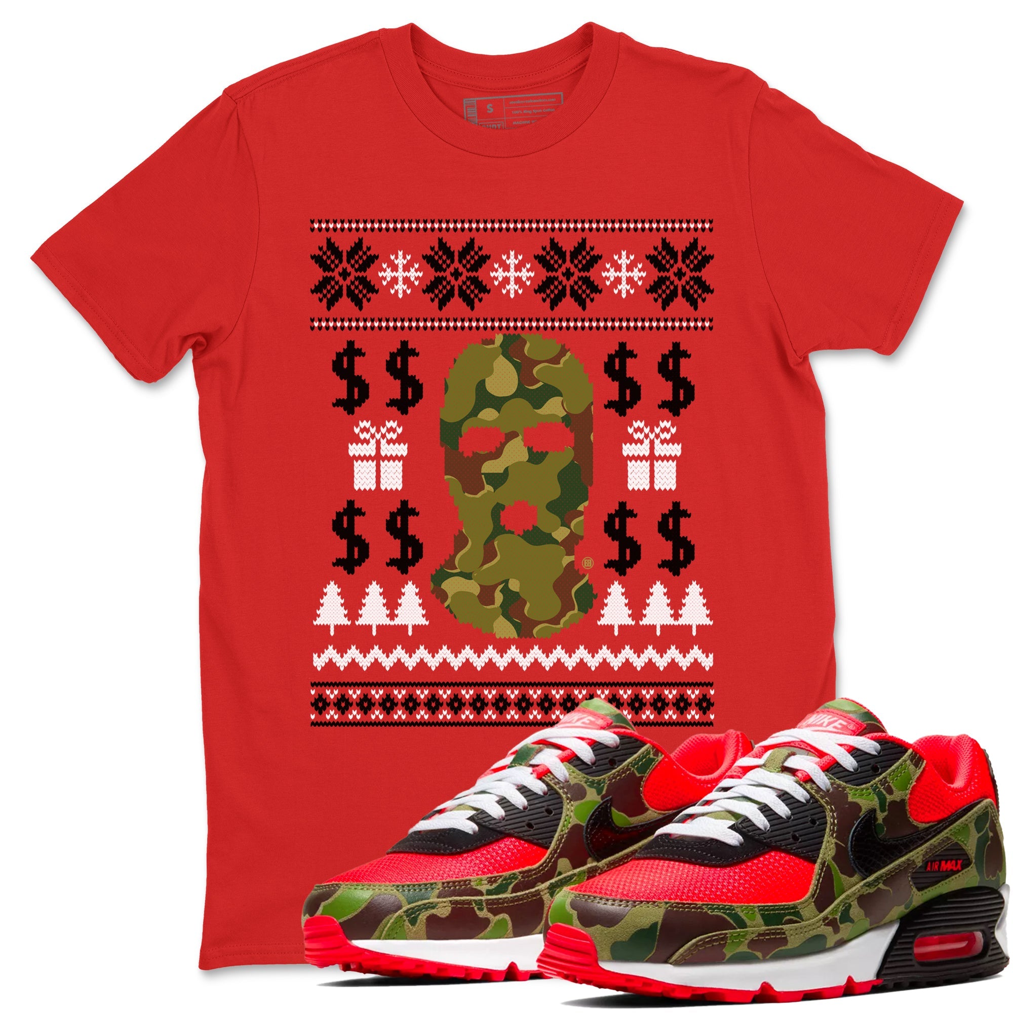 Air Max 90 sp Reverse Duck Camo shirts to match jordans Gangster Ugly Sweater sneaker match tees Air Max 90 Reverse Duck Camo match shoes to clothes Drip Gear Zone unisex cotton Red 1 shirts
