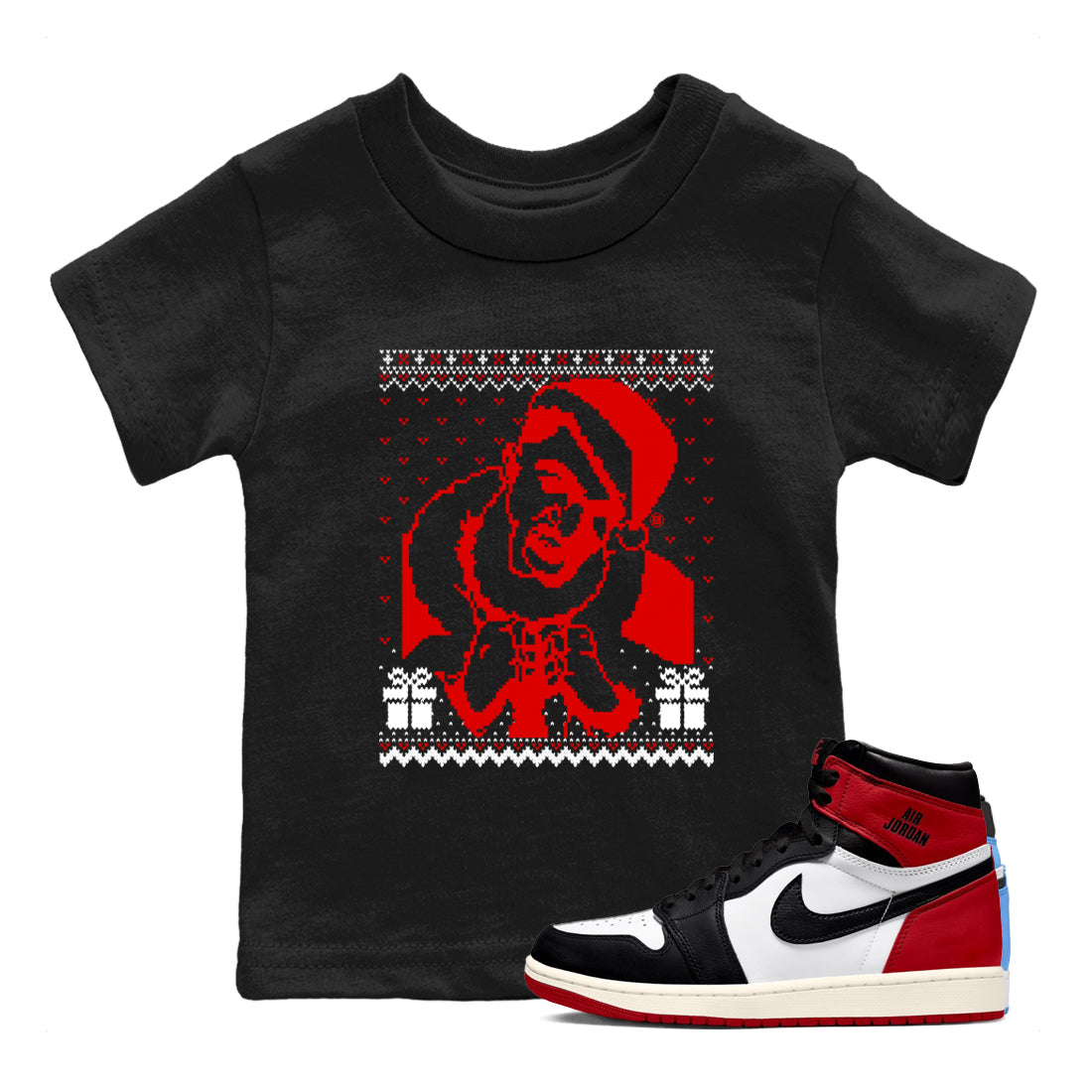 1s Black Toe Reimagined shirts to match jordans X Mas Gift Christmas Gangster Wrapper sneaker match tees Air Jordan 1 High OG Black Toe Reimagined match shoes to clothes Drip Gear Zone Youth Baby Black 1 tee