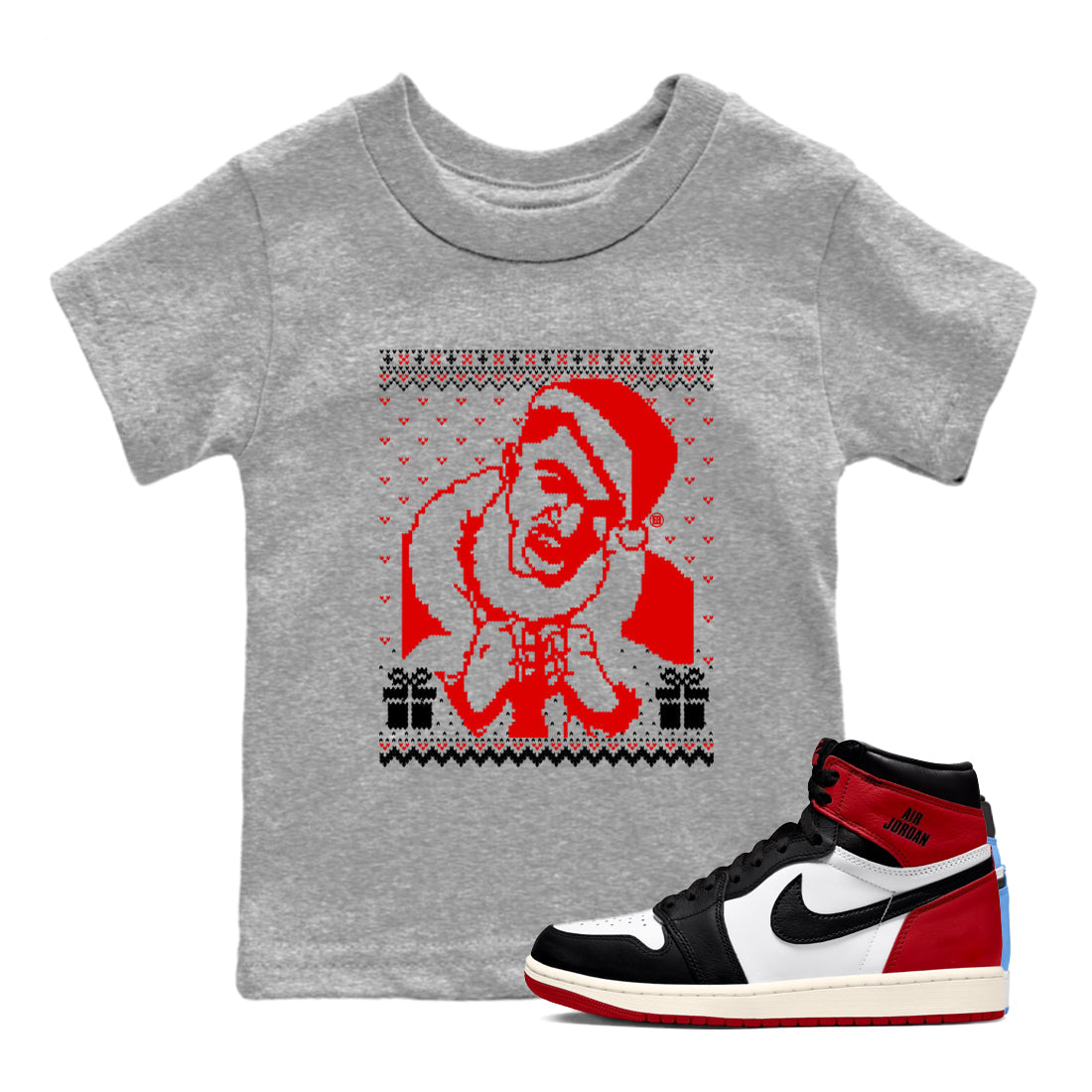 1s Black Toe Reimagined shirts to match jordans X Mas Gift Christmas Gangster Wrapper sneaker match tees Air Jordan 1 High OG Black Toe Reimagined match shoes to clothes Drip Gear Zone Youth Baby Heather Grey 1 tee