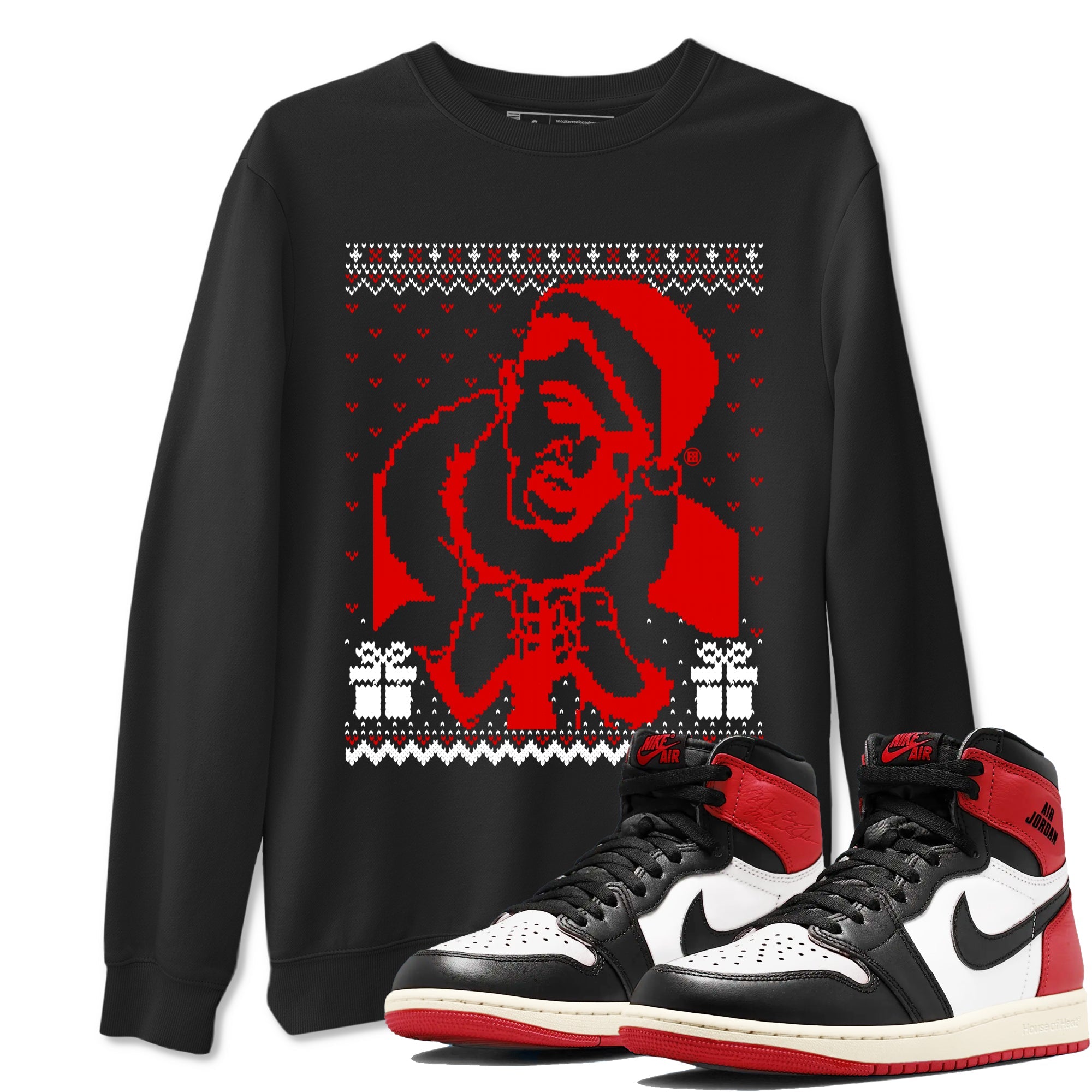 1s Black Toe Reimagined shirts to match jordans X Mas Gift Christmas Gangster Wrapper sneaker match tees Air Jordan 1 High OG Black Toe Reimagined match shoes to clothes Drip Gear Zone unisex cotton Black 1 shirts