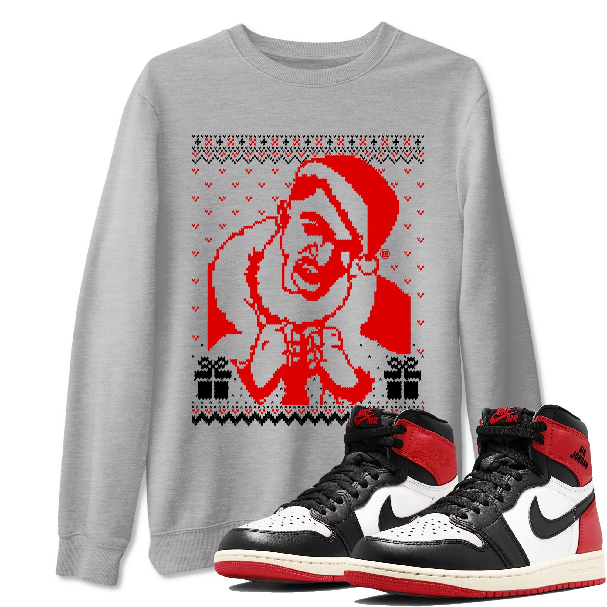 1s Black Toe Reimagined shirts to match jordans X Mas Gift Christmas Gangster Wrapper sneaker match tees Air Jordan 1 High OG Black Toe Reimagined match shoes to clothes Drip Gear Zone unisex cotton Heather Grey 1 shirts