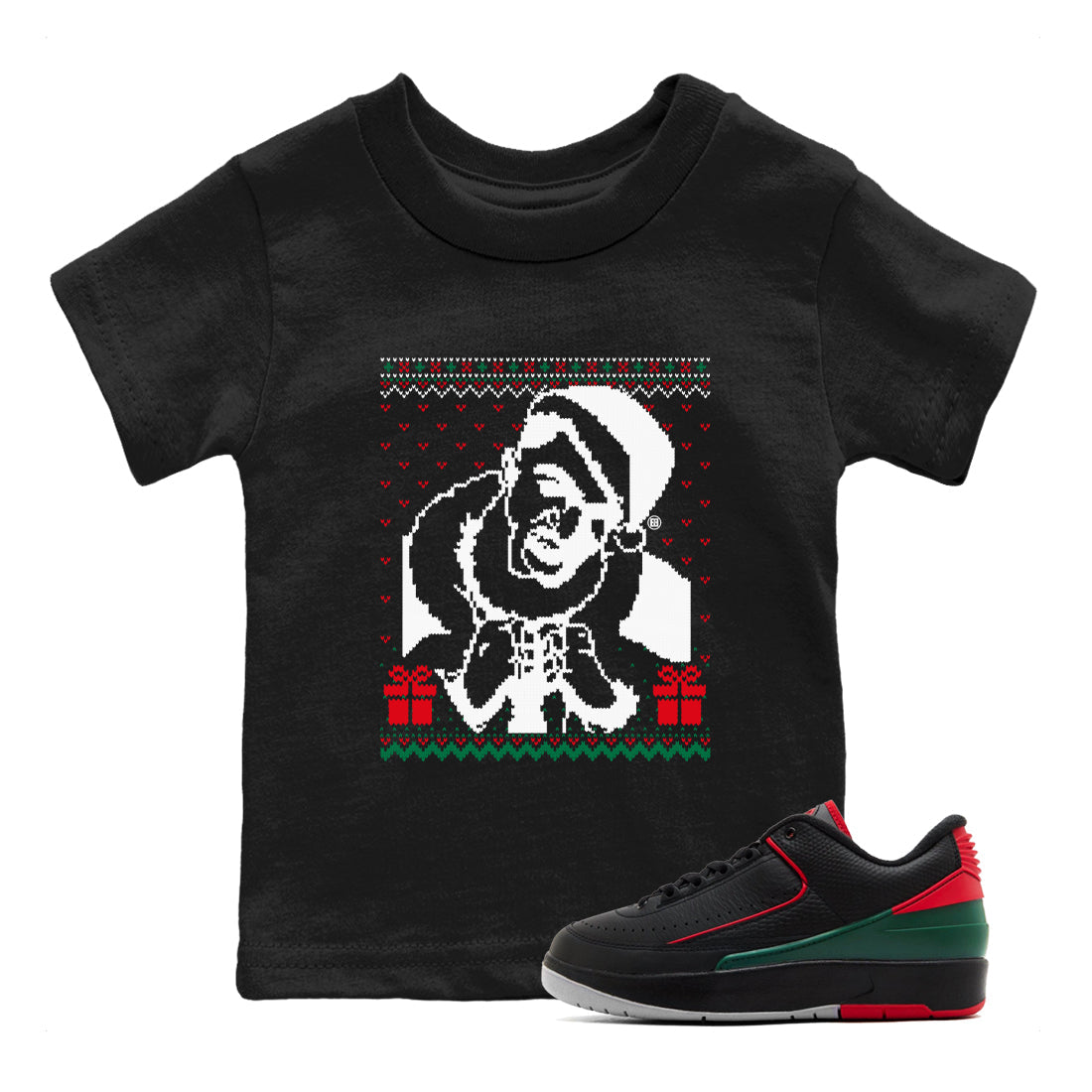 2s Christmas shirts to match jordans X Mas Gift Christmas Gangster Wrapper sneaker match tees Air Jordan 2 Retro Christmas match shoes to clothes Drip Gear Zone Youth Baby Black 1 tee