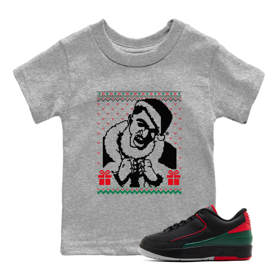 2s Christmas shirts to match jordans X Mas Gift Christmas Gangster Wrapper sneaker match tees Air Jordan 2 Retro Christmas match shoes to clothes Drip Gear Zone Youth Baby Heather Grey 1 tee