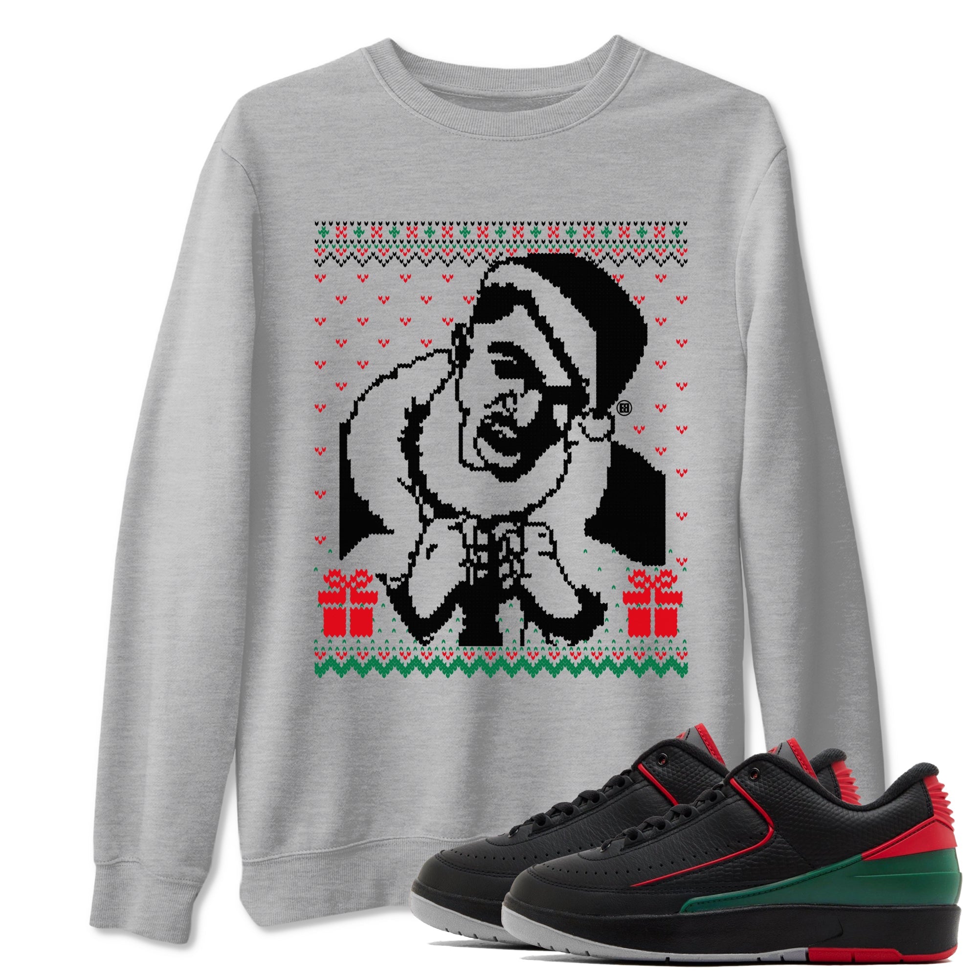 2s Christmas shirts to match jordans X Mas Gift Christmas Gangster Wrapper sneaker match tees Air Jordan 2 Retro Christmas match shoes to clothes Drip Gear Zone unisex cotton Heather Grey 1 shirts