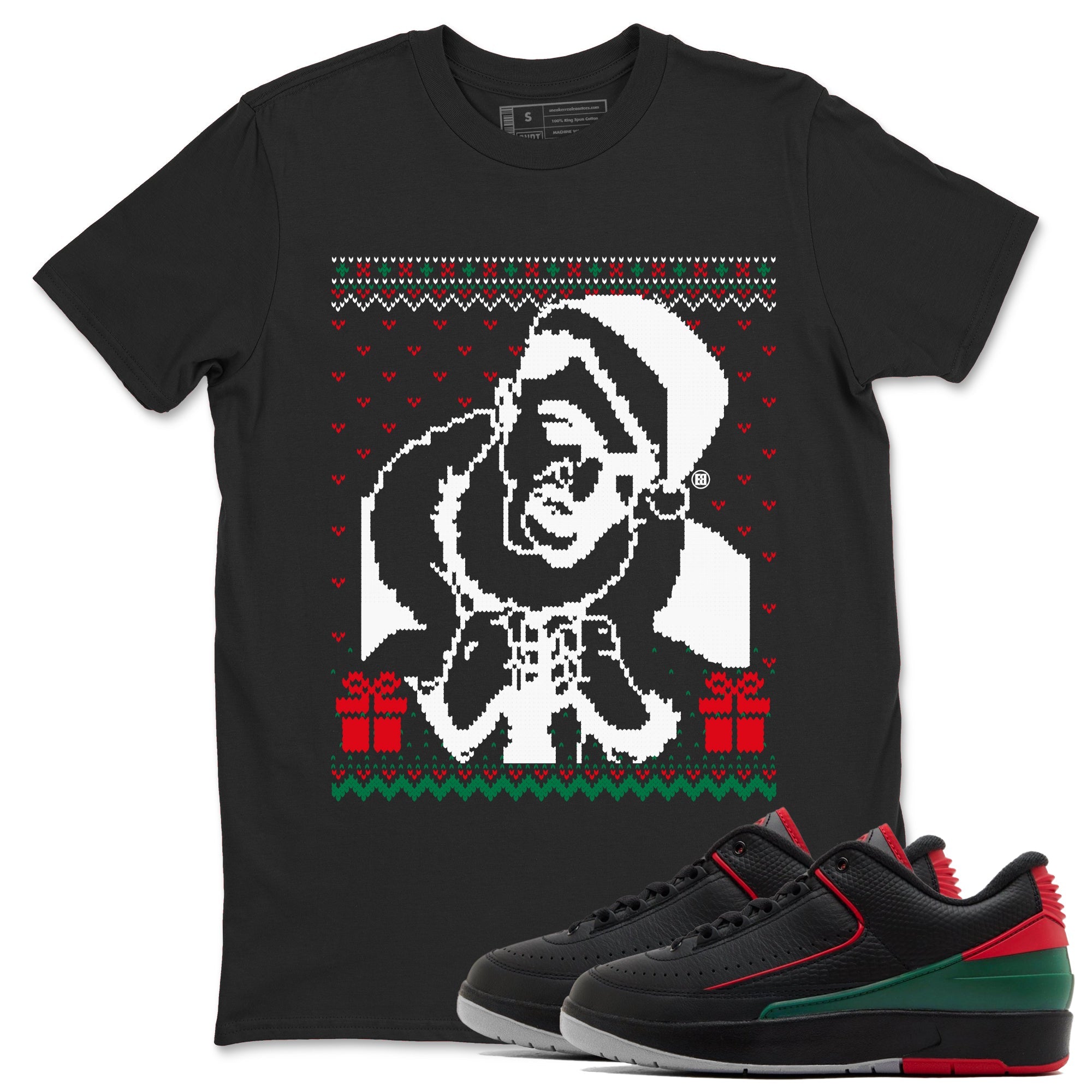 2s Christmas shirts to match jordans X Mas Gift Christmas Gangster Wrapper sneaker match tees Air Jordan 2 Retro Christmas match shoes to clothes Drip Gear Zone unisex cotton Black 1 shirts
